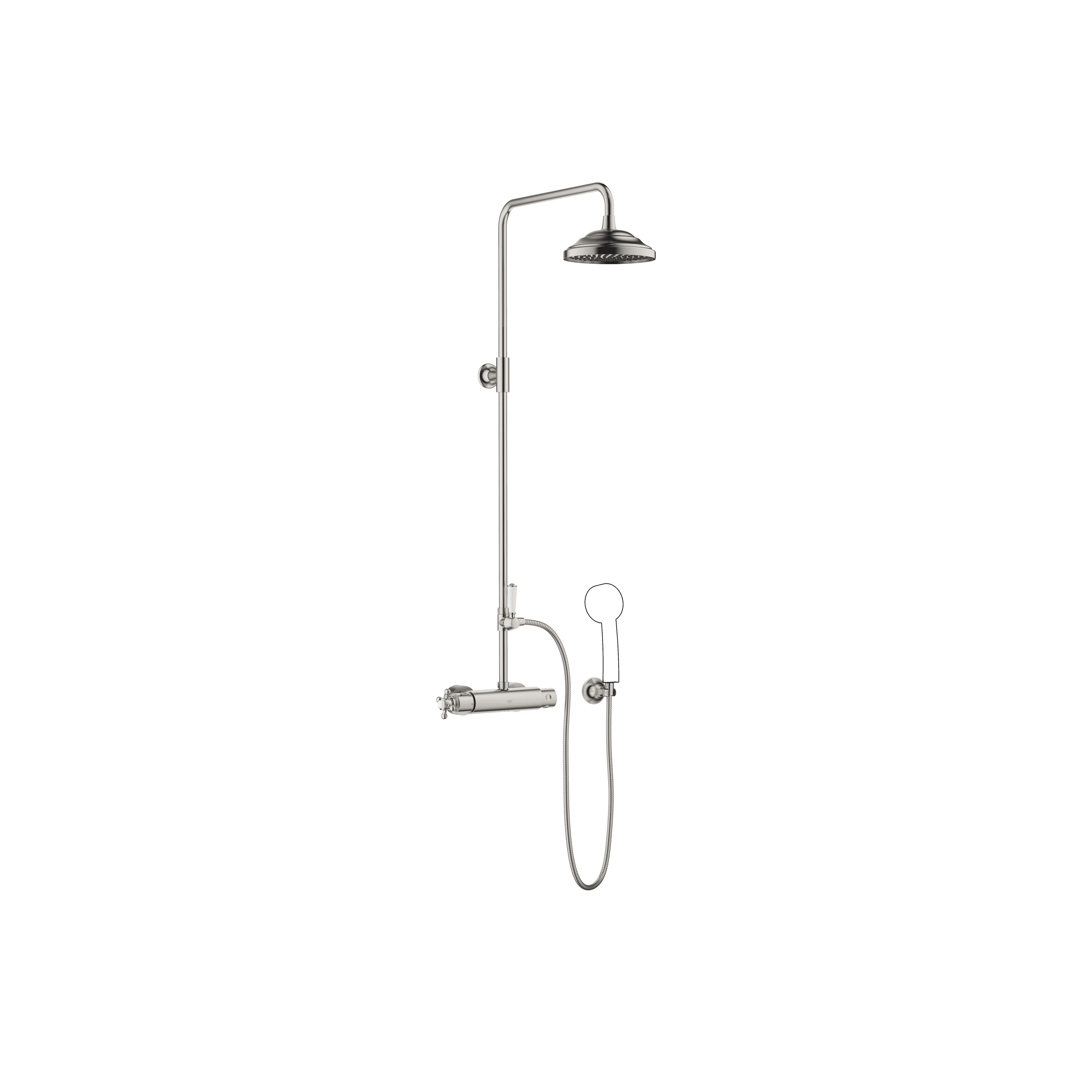 MADISON Showerpipe with shower thermostat without hand shower 200 mm in Brushed Platinum
