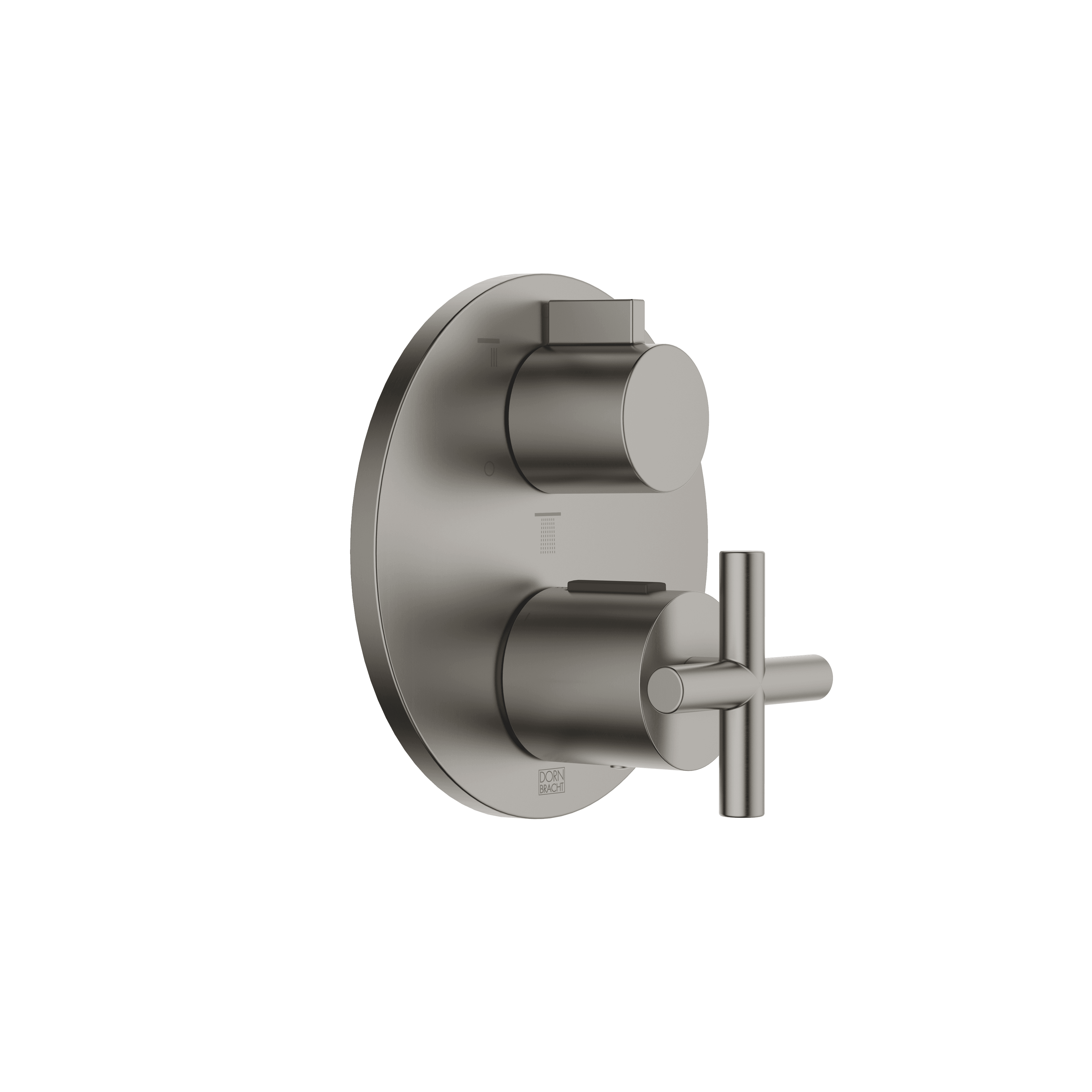 TARA Concealed thermostat with three function volume control in Brushed Dark Platinum