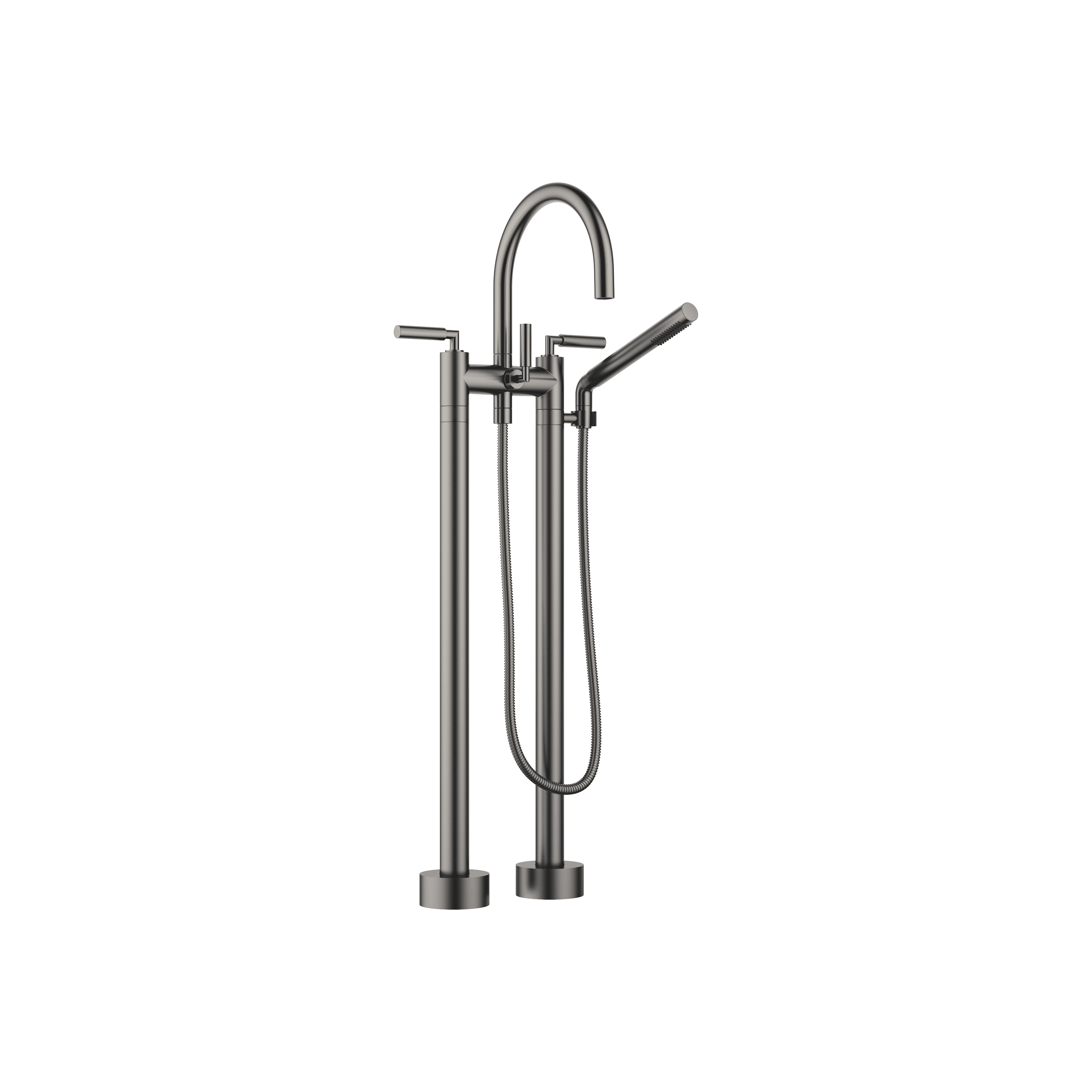 TARA Two-hole bath mixer for free-standing assembly with hand shower set in Brushed Dark Platinum