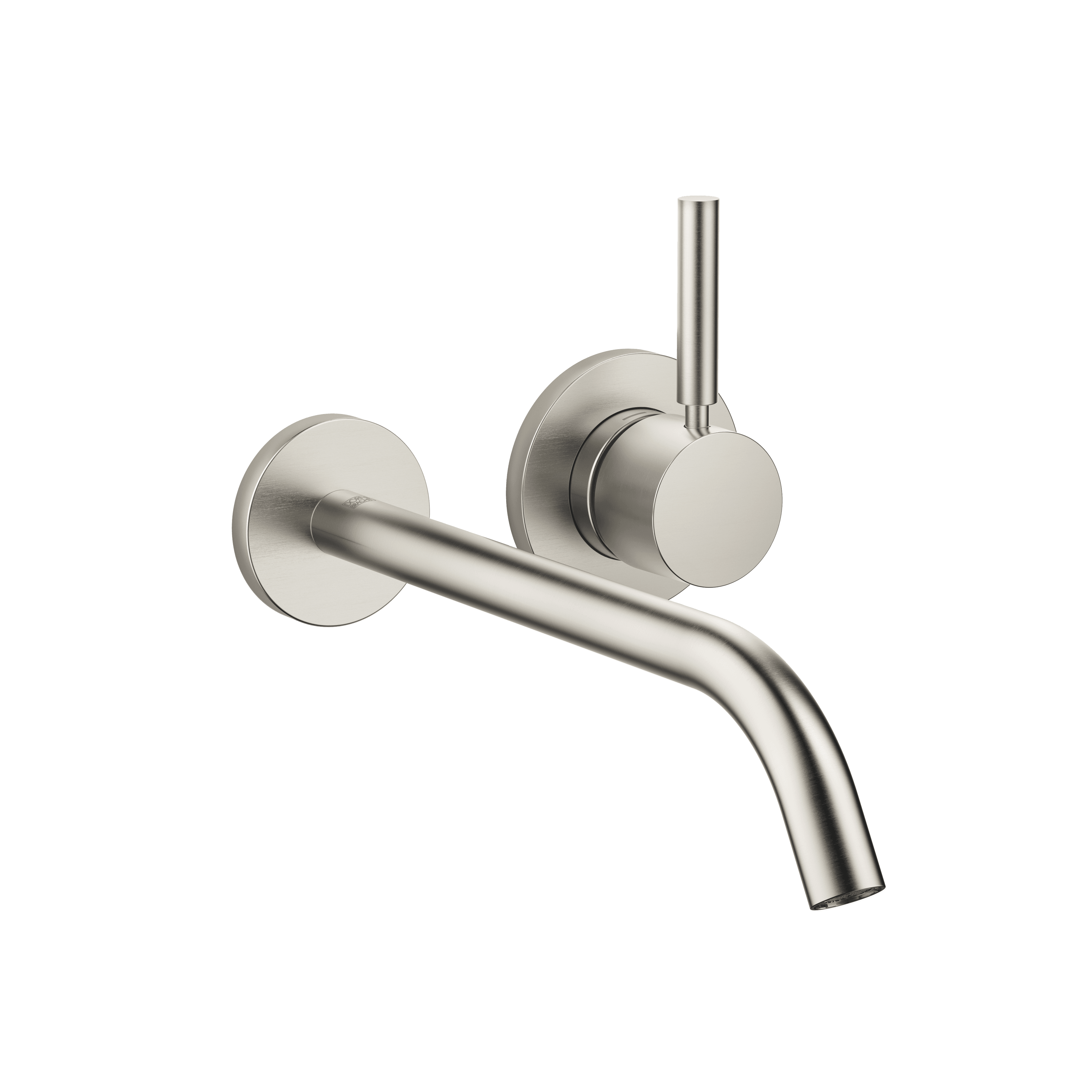 META Wall-mounted single-lever basin mixer without pop-up waste in Brushed Platinum