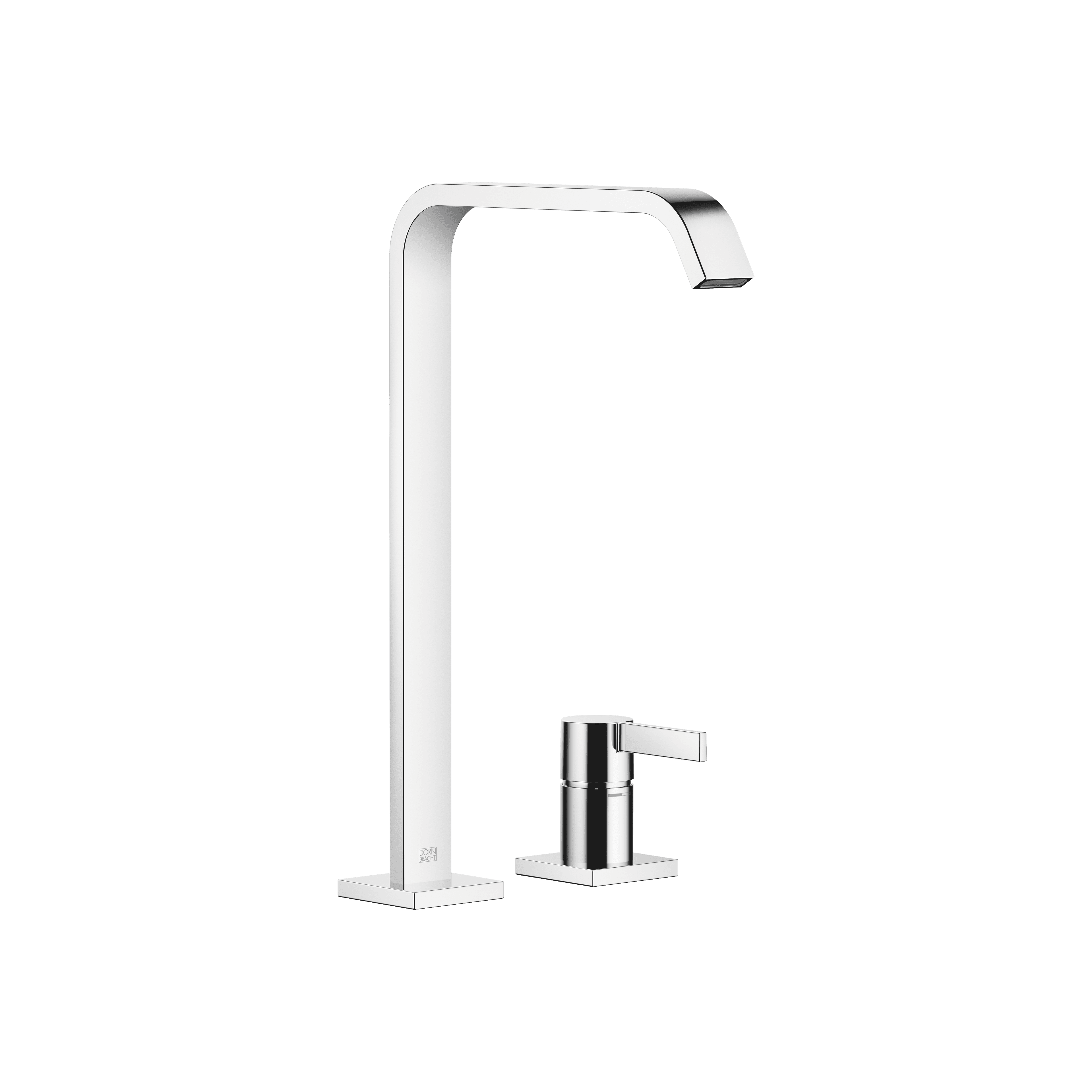 IMO Two-hole basin mixer with high spout without pop-up waste in Chrome