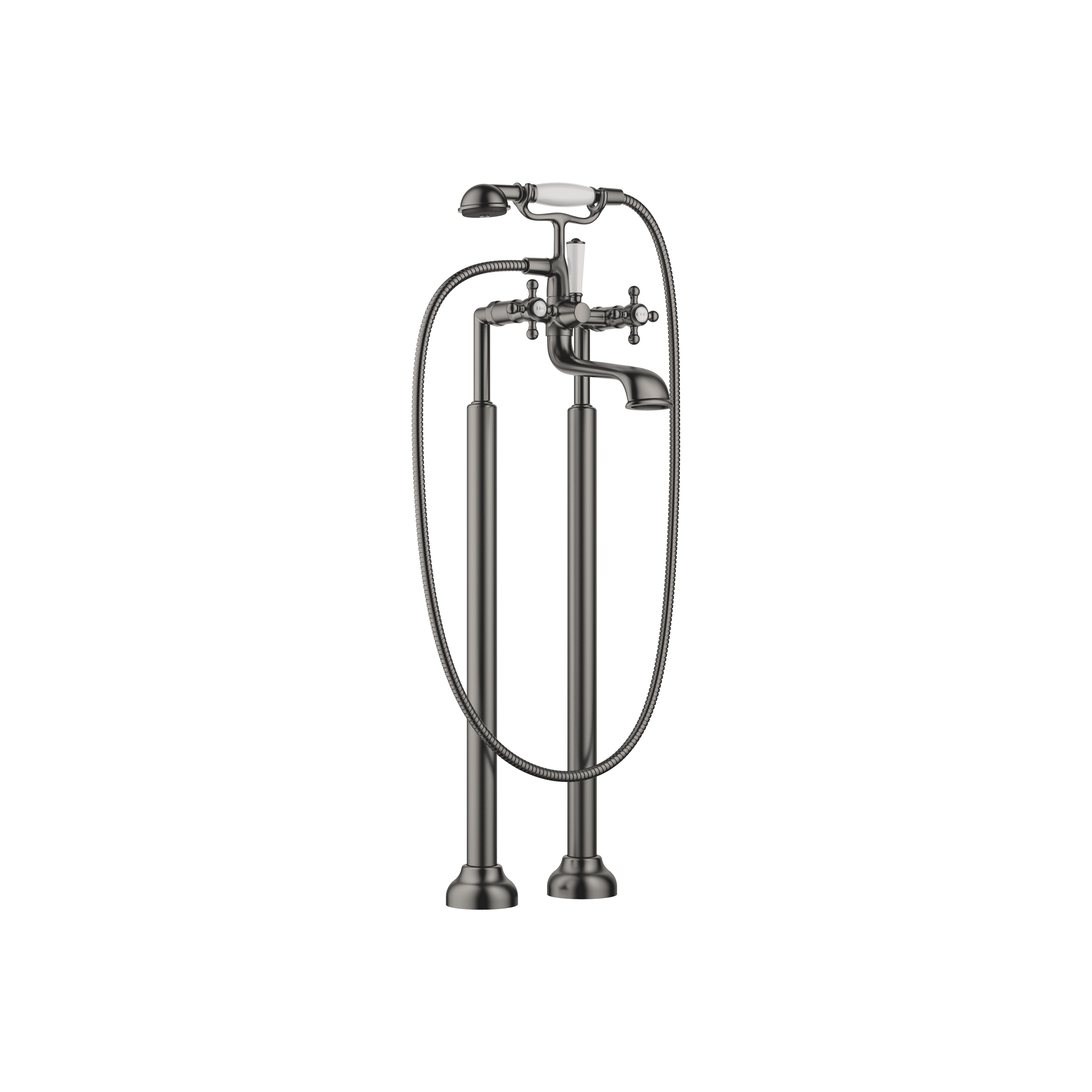 MADISON Two-hole bath mixer for free-standing assembly with hand shower set in Brushed Dark Platinum