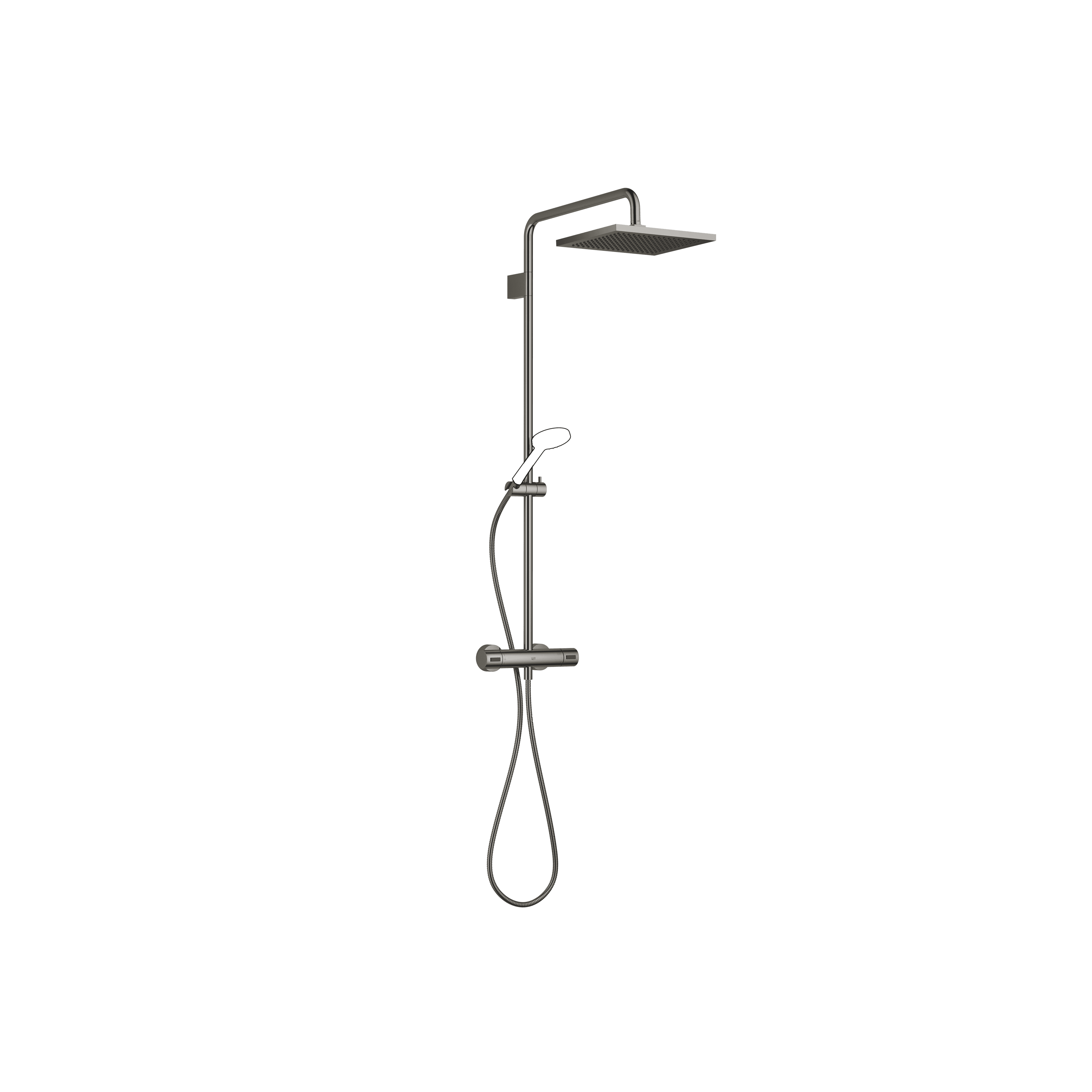 Showerpipe with shower thermostat without hand shower FlowReduce in Dark Chrome