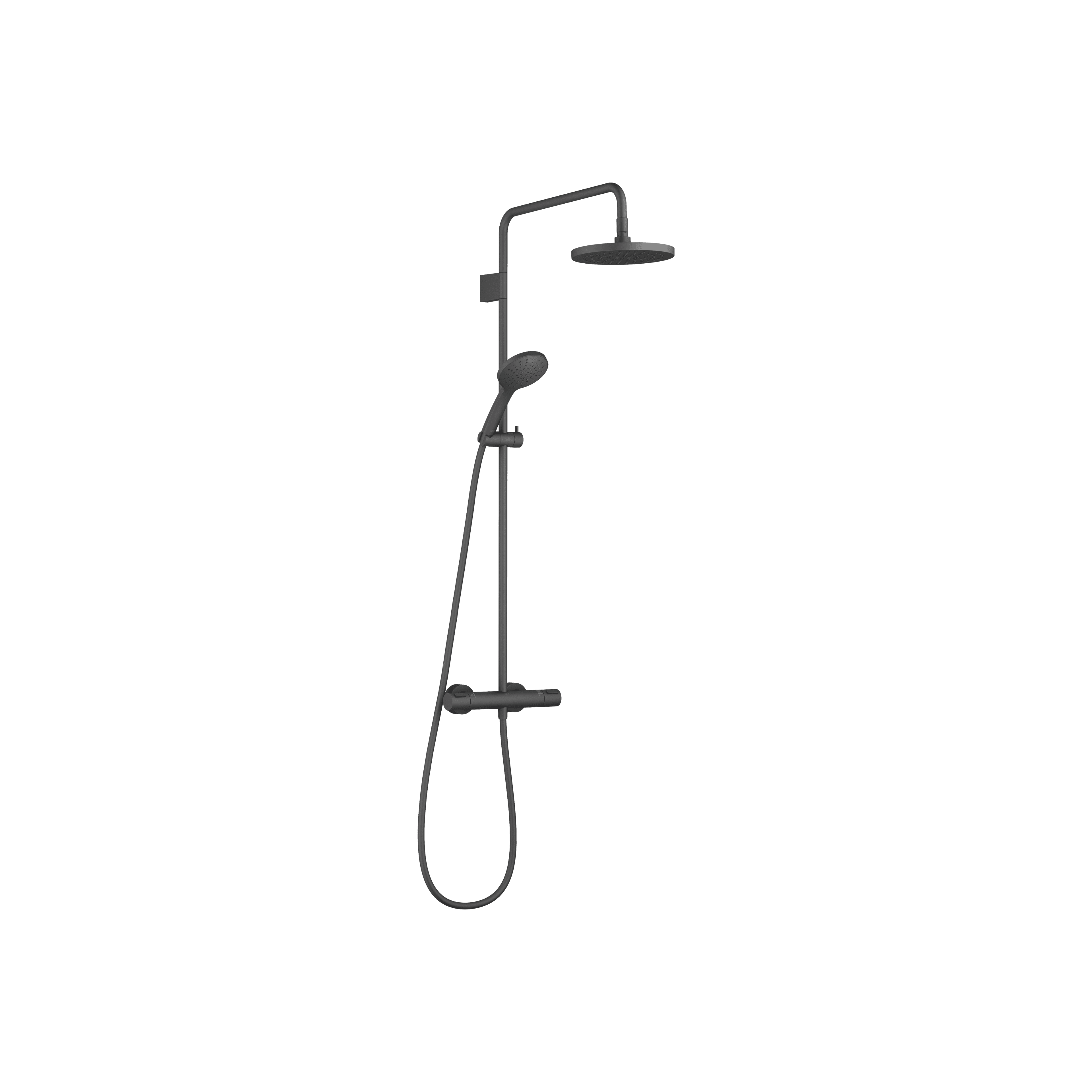 Shower pipe with shower thermostat with hand shower set FlowReduce 220 mm in Matte Black