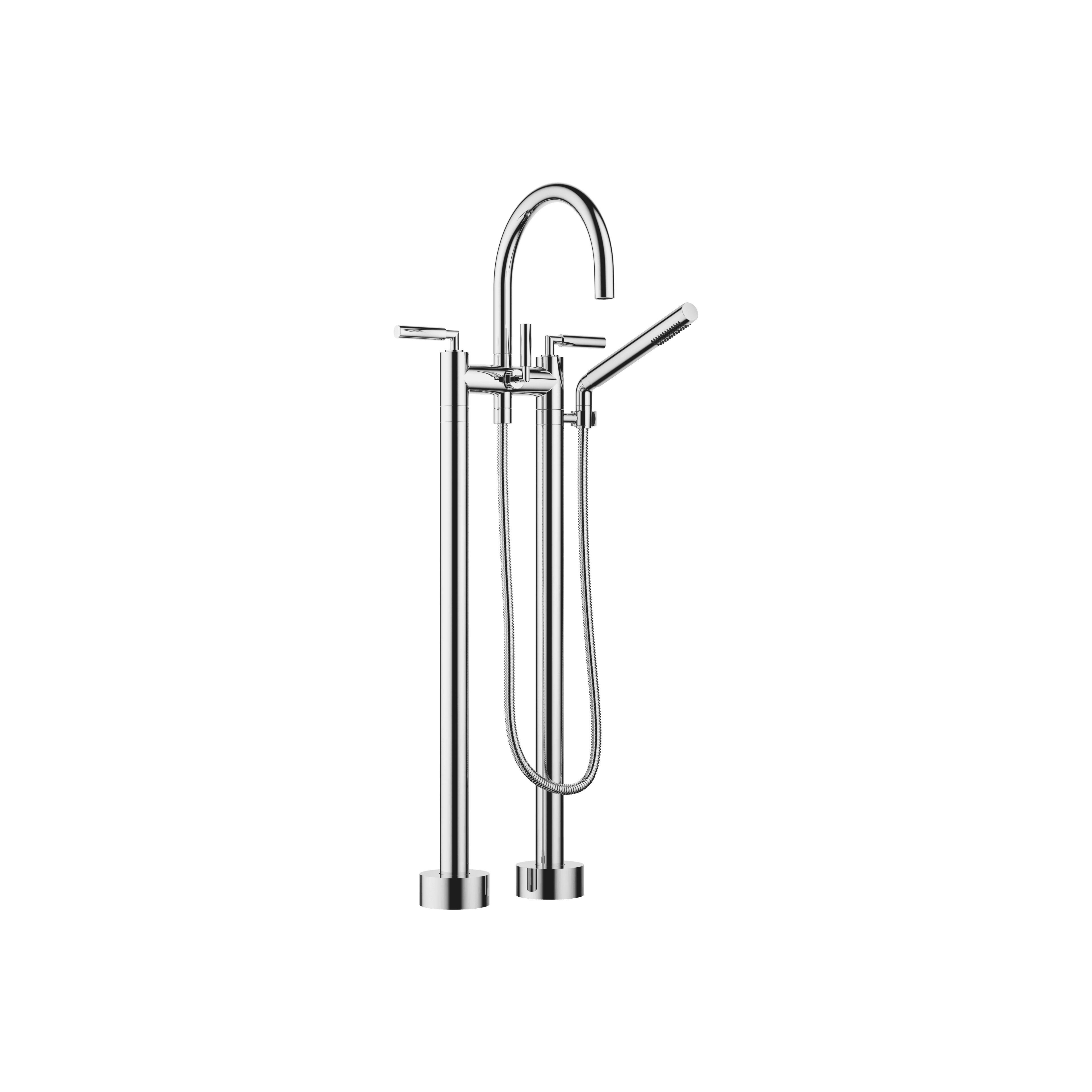 TARA Two-hole bath mixer for free-standing assembly with hand shower set in Chrome
