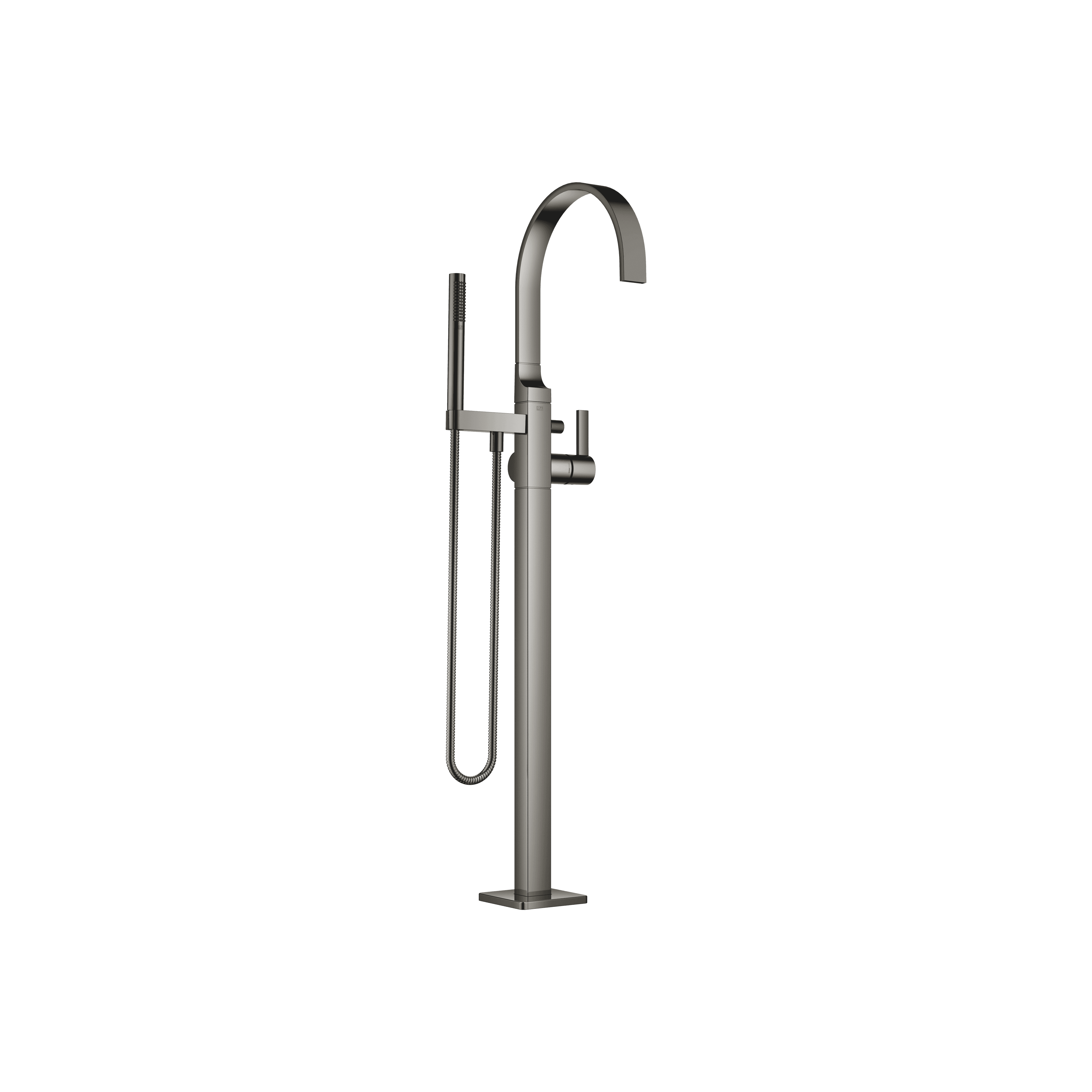 MEM Single-lever bath mixer with stand pipe for free-standing assembly with hand shower set in Dark Chrome