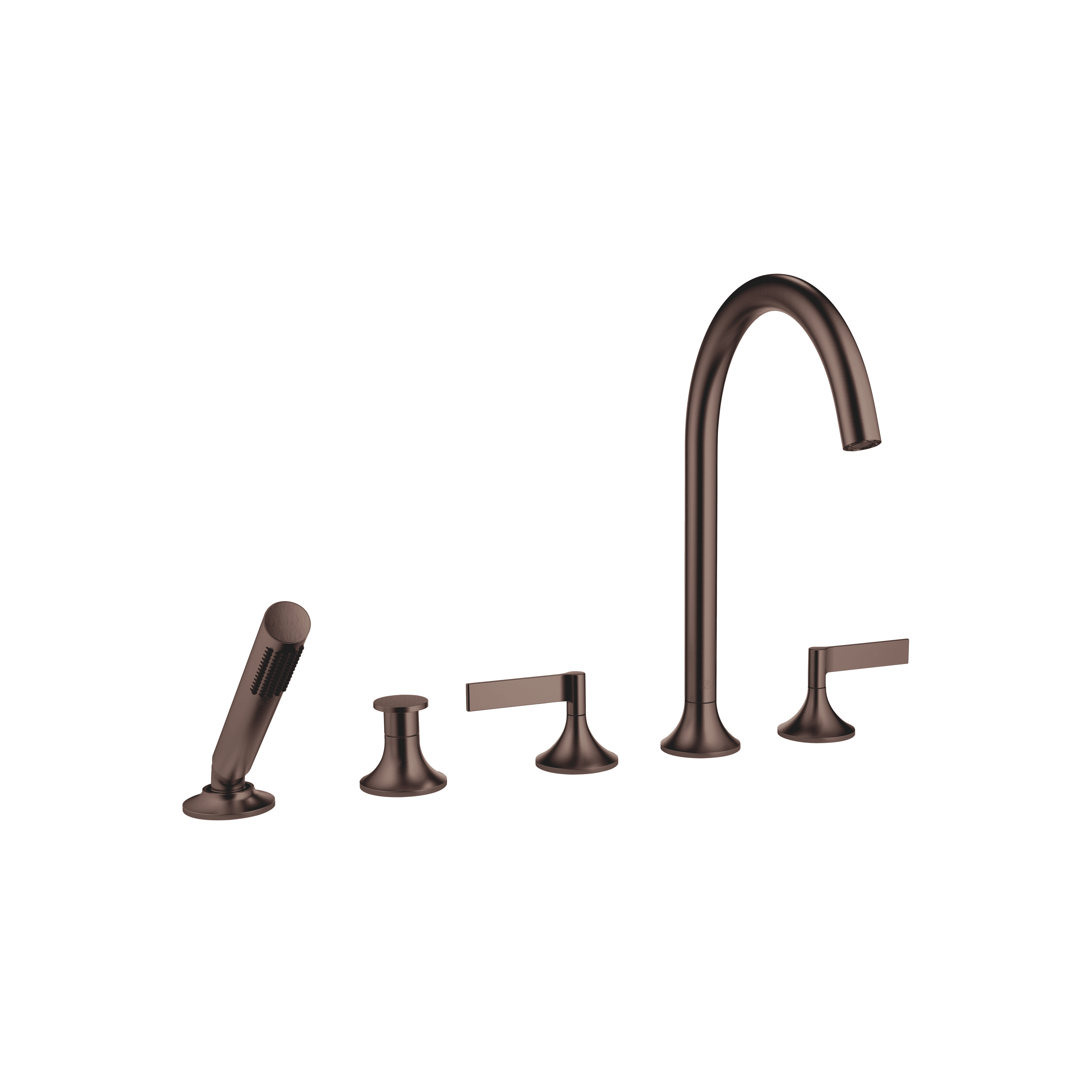 VAIA Five-hole bath mixer for deck mounting with diverter in Brushed Dark Bronze (PVD)