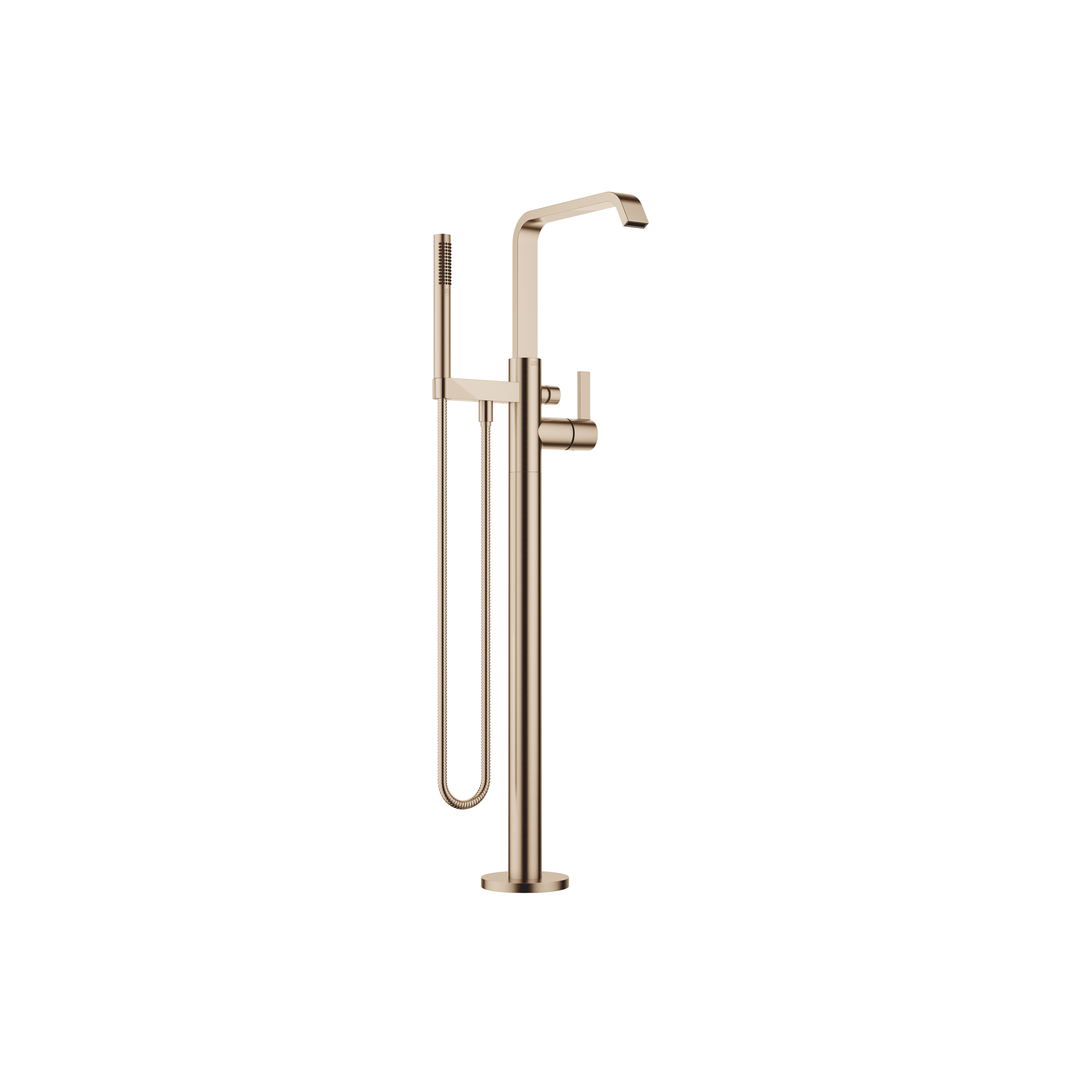 IMO Single-lever bath mixer with stand pipe for free-standing assembly with hand shower set in Brushed Light Gold (PVD)
