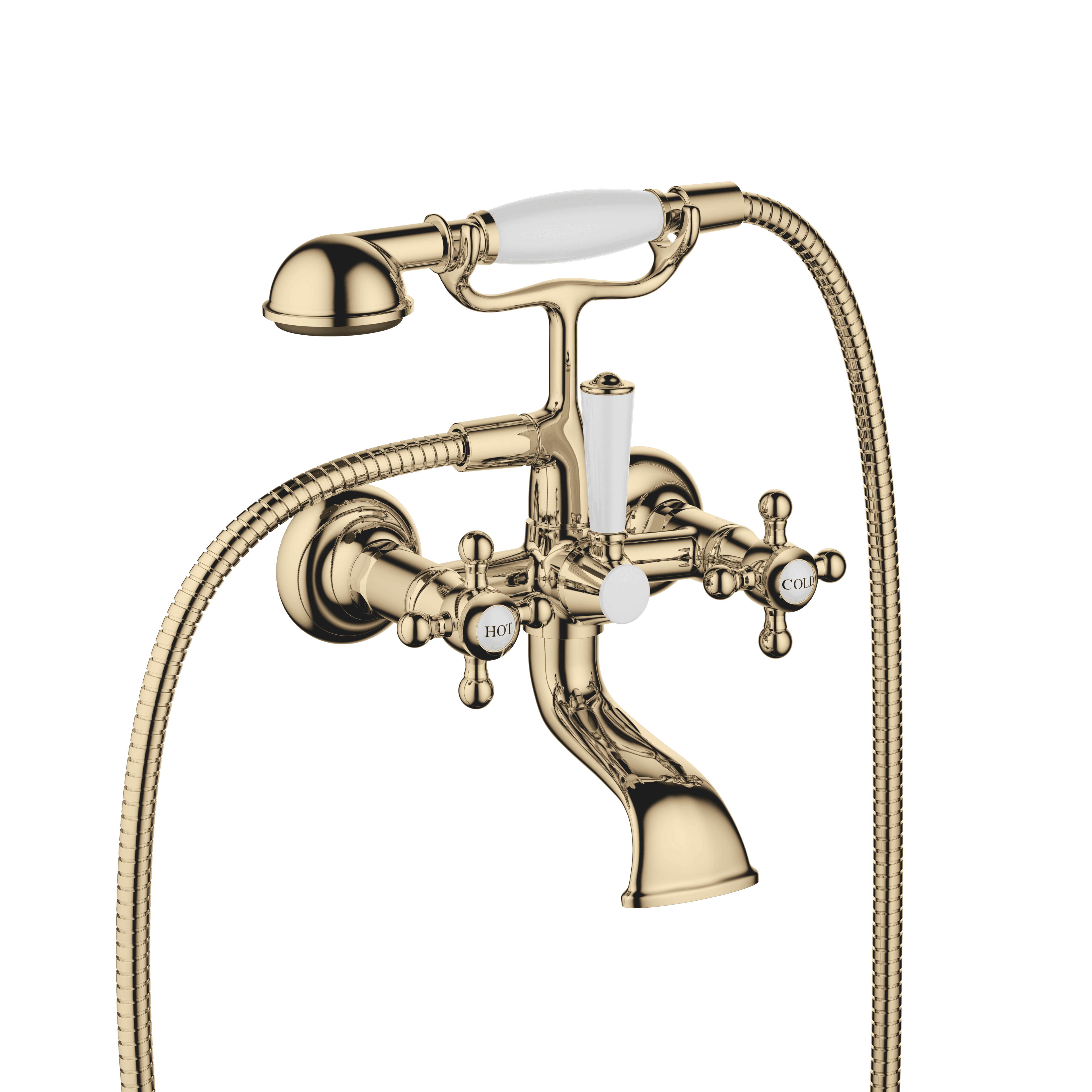 MADISON Bath mixer for wall mounting with hand shower set in Durabrass (23kt Gold)