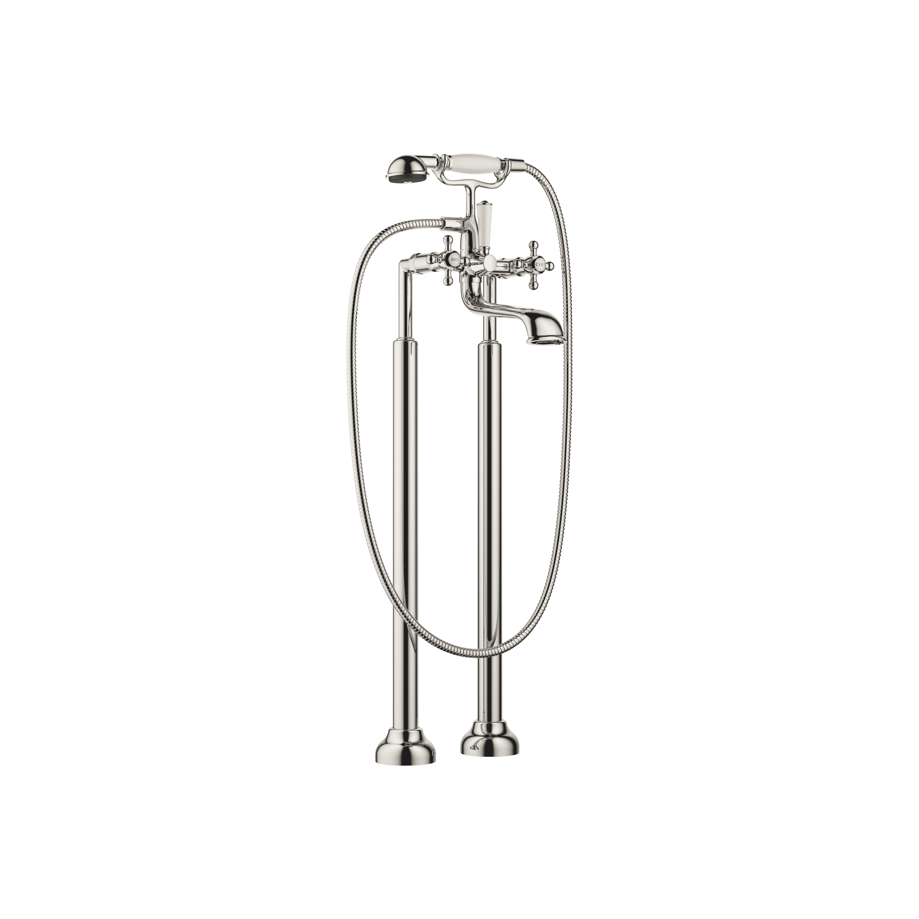 MADISON Two-hole bath mixer for free-standing assembly with hand shower set in Platinum