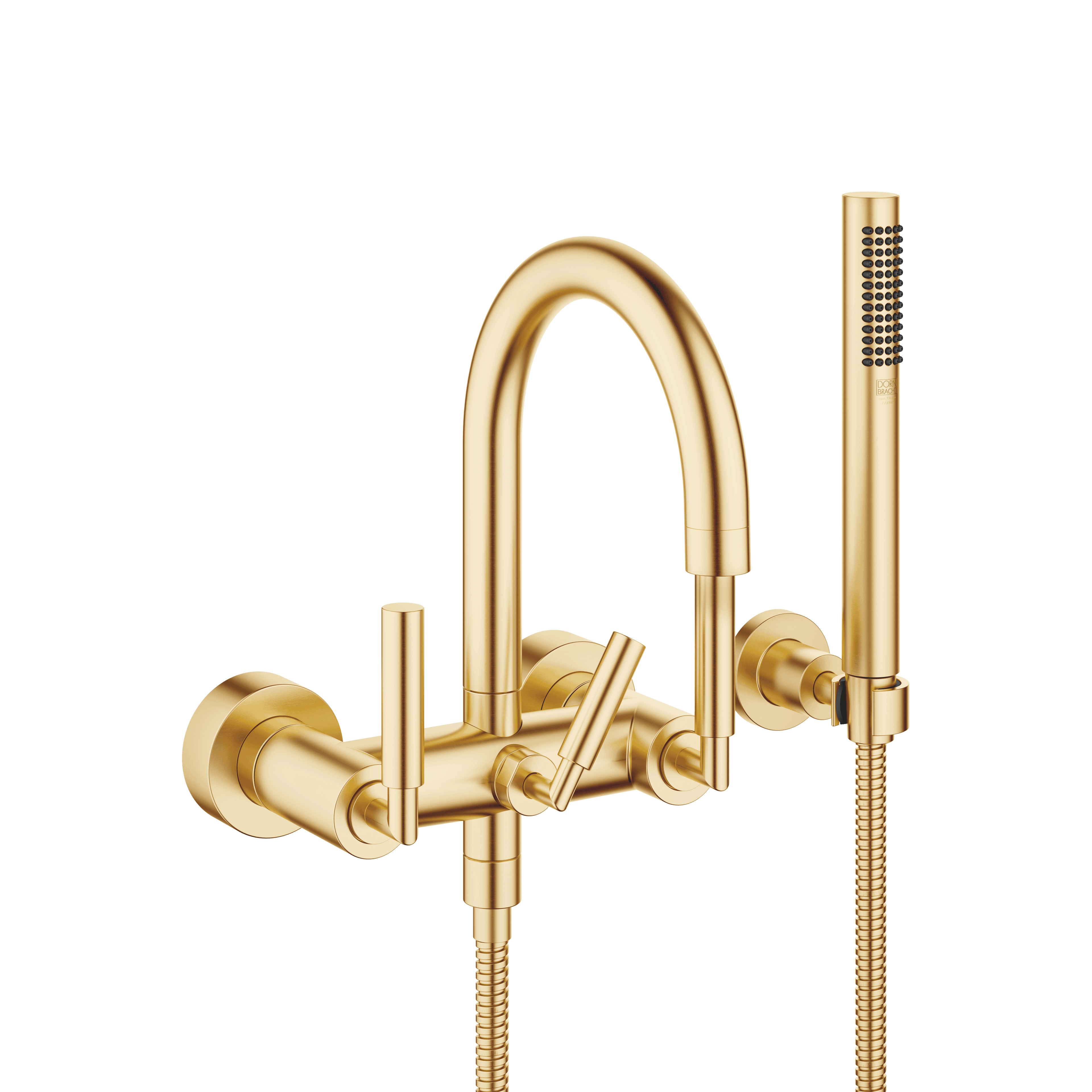 TARA Bath mixer for wall mounting with hand shower set in Brushed Durabrass (23kt Gold)