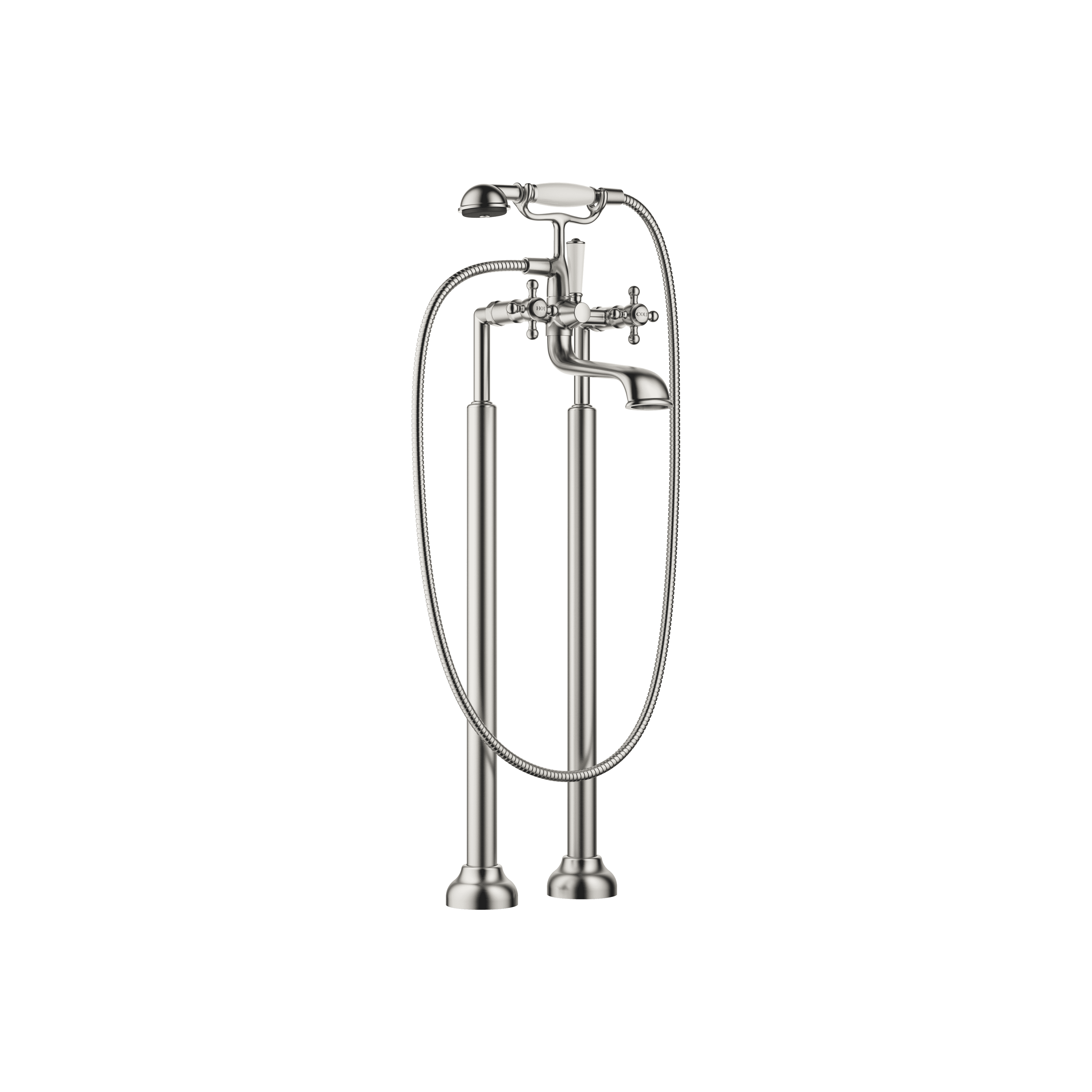 MADISON Two-hole bath mixer for free-standing assembly with hand shower set in Brushed Platinum