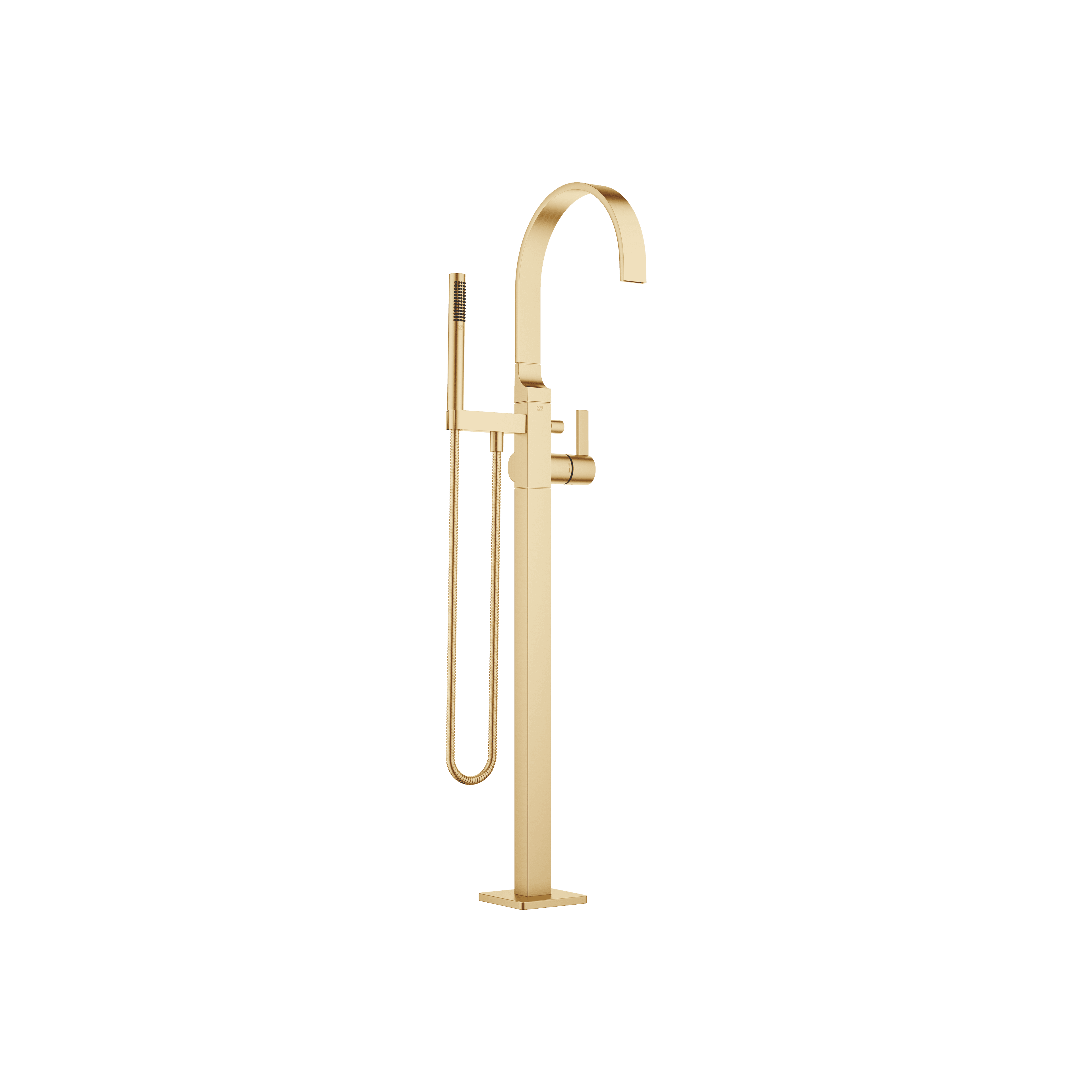 MEM Single-lever bath mixer with stand pipe for free-standing assembly with hand shower set in Brushed Durabrass (23kt Gold)