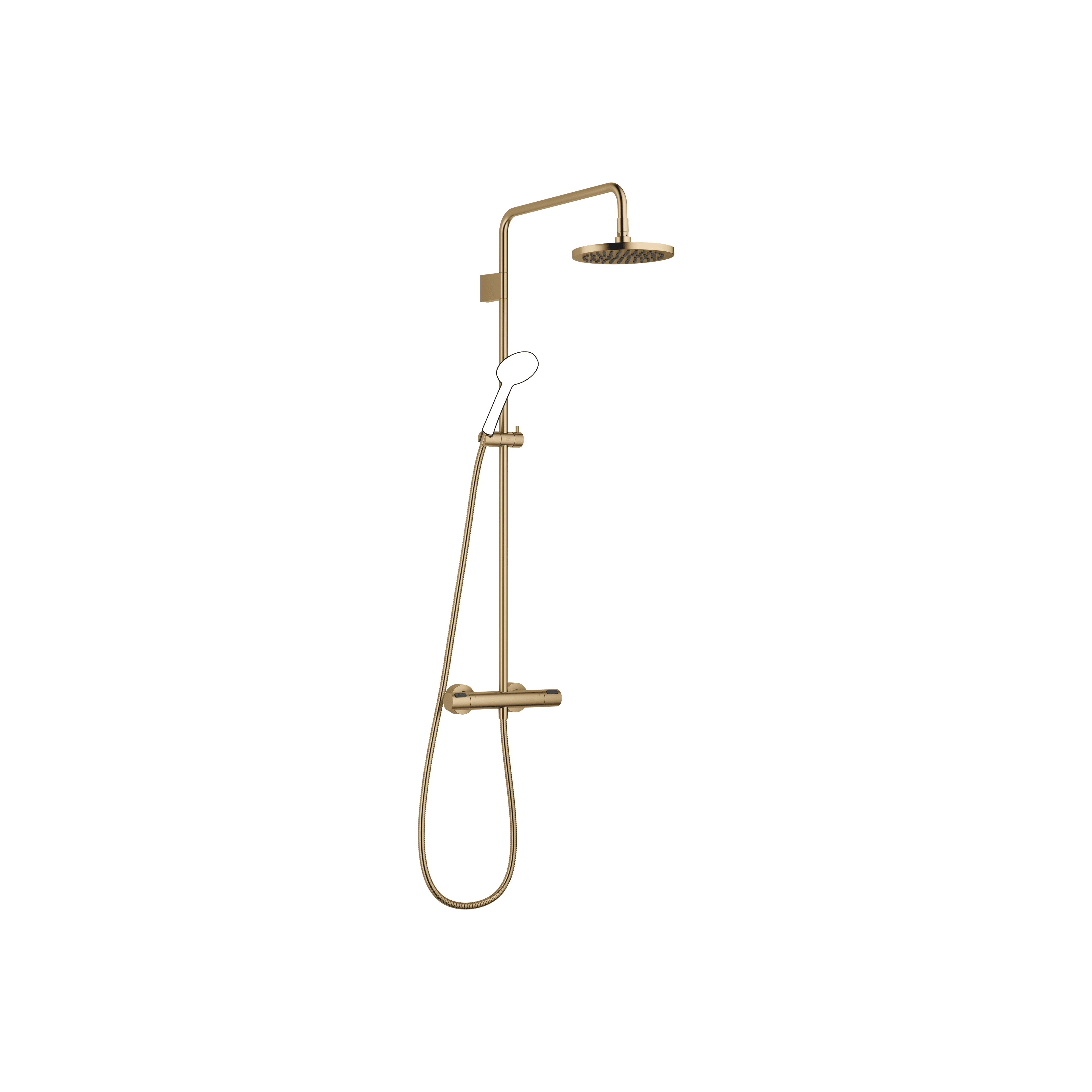 Shower pipe with shower thermostat without hand shower FlowReduce 220 mm in Brushed Dark Brass (PVD)
