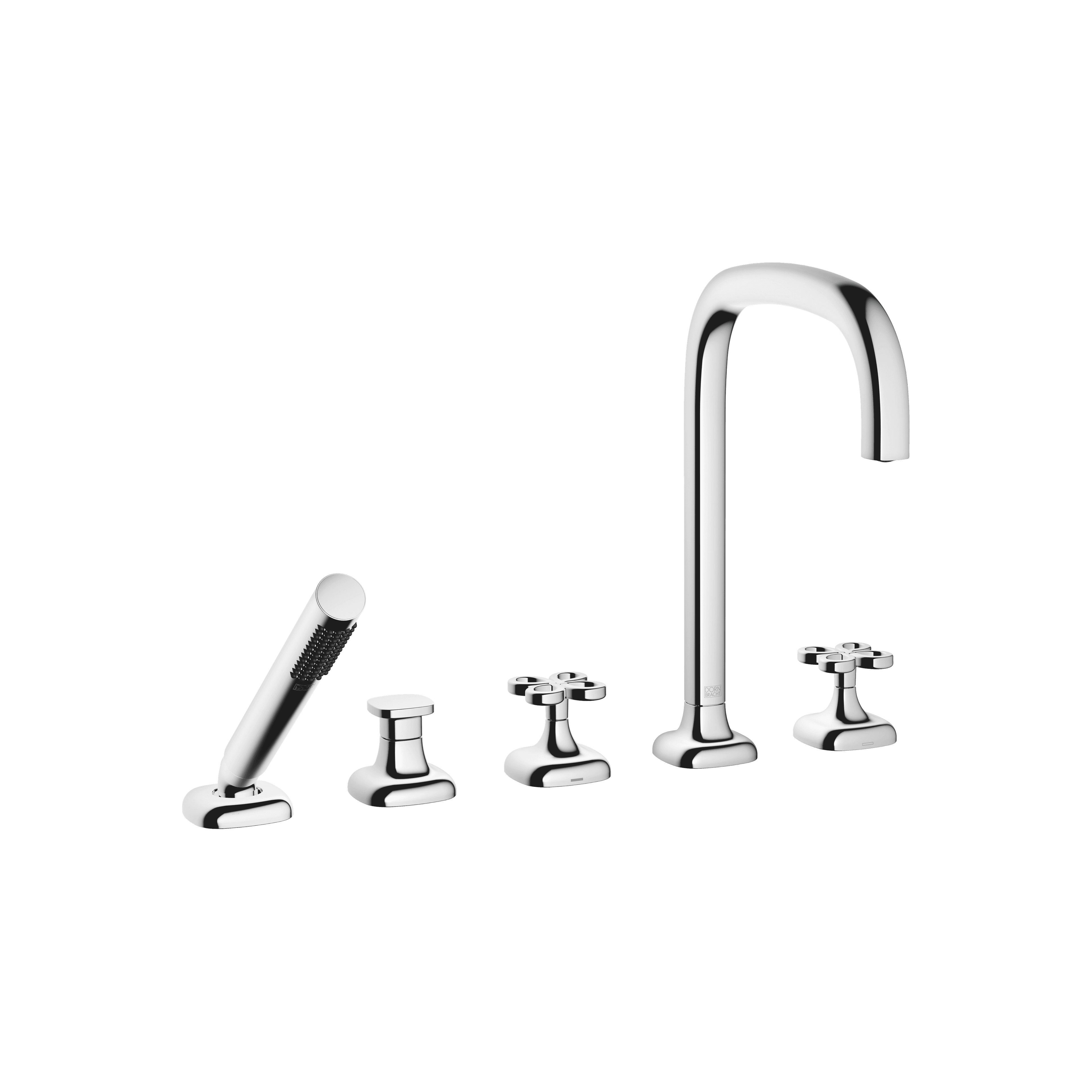 Five-hole bath mixer for deck mounting with diverter in Chrome