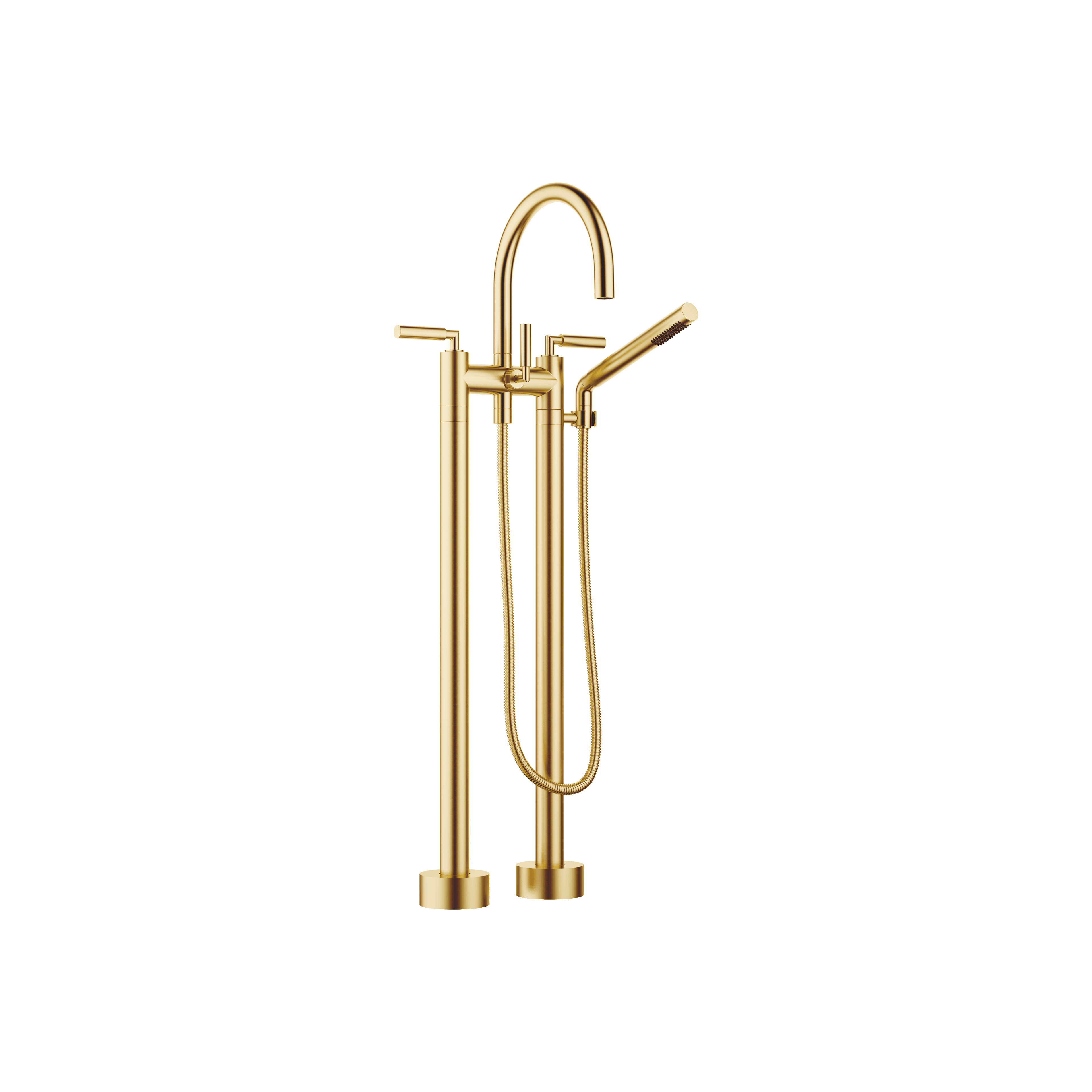 TARA Two-hole bath mixer for free-standing assembly with hand shower set in Brushed Durabrass (23kt Gold)