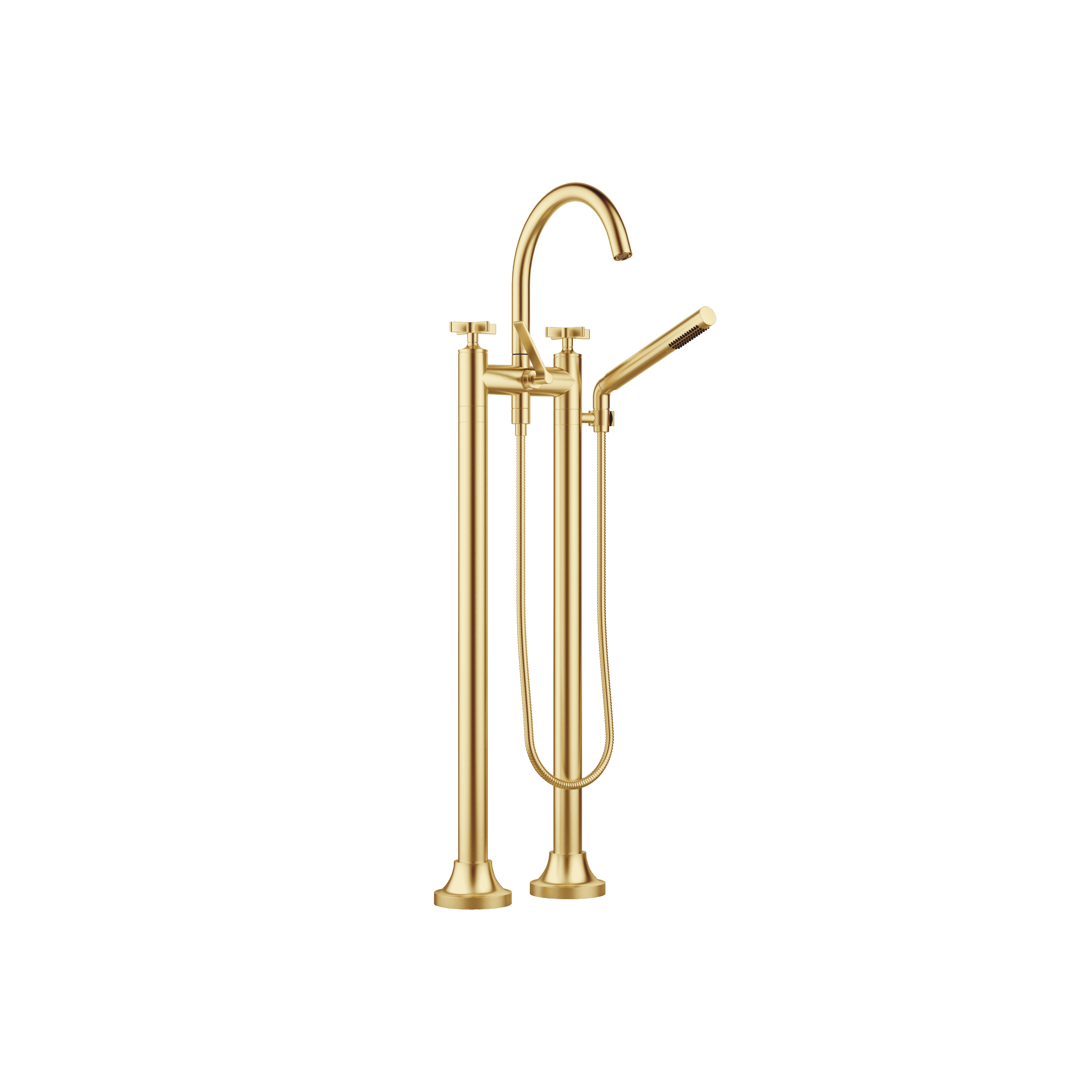 VAIA Two-hole bath mixer for free-standing assembly with hand shower set in Brushed Durabrass (23kt Gold)