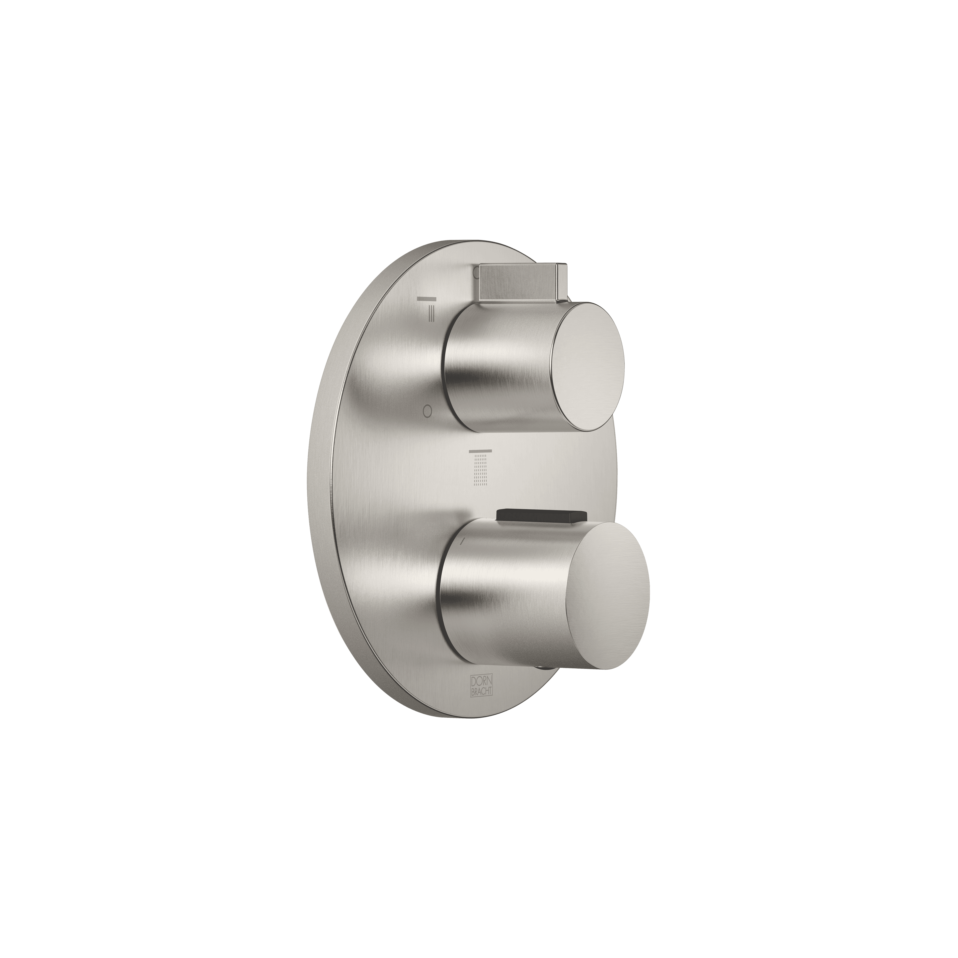 Concealed thermostat with three function volume control in Brushed Platinum
