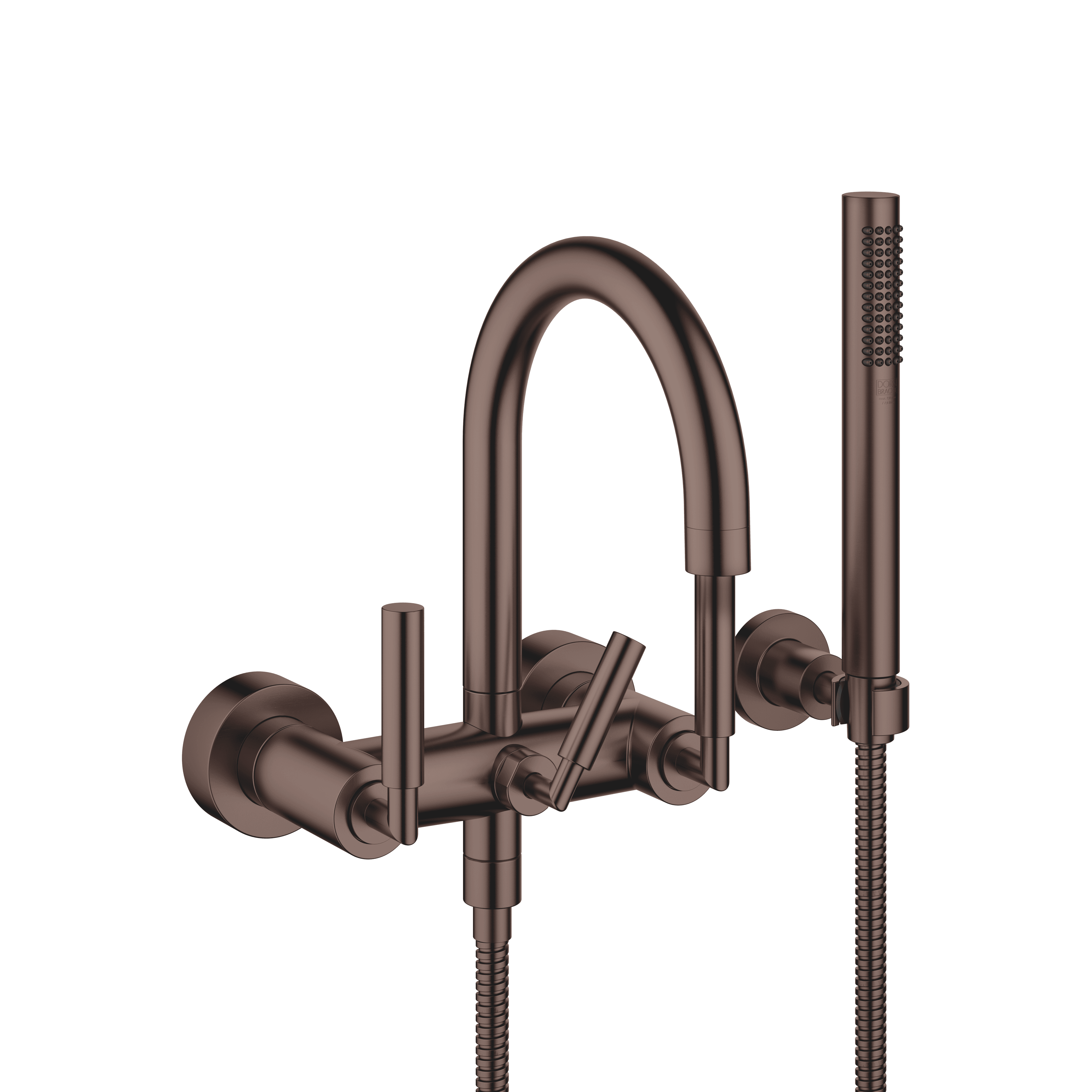 TARA Bath mixer for wall mounting with hand shower set in Brushed Dark Bronze (PVD)