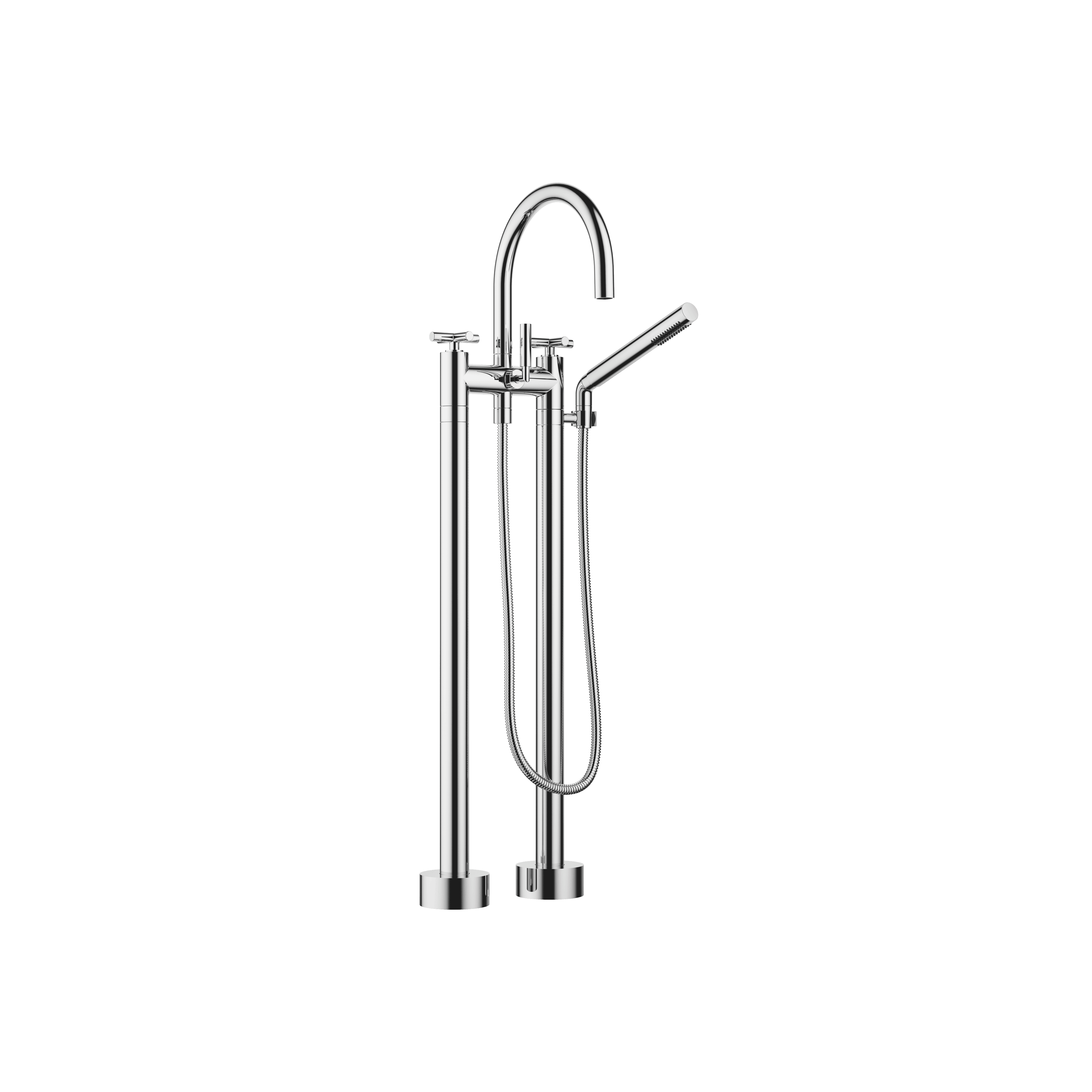 TARA Two-hole bath mixer for free-standing assembly with hand shower set in Chrome