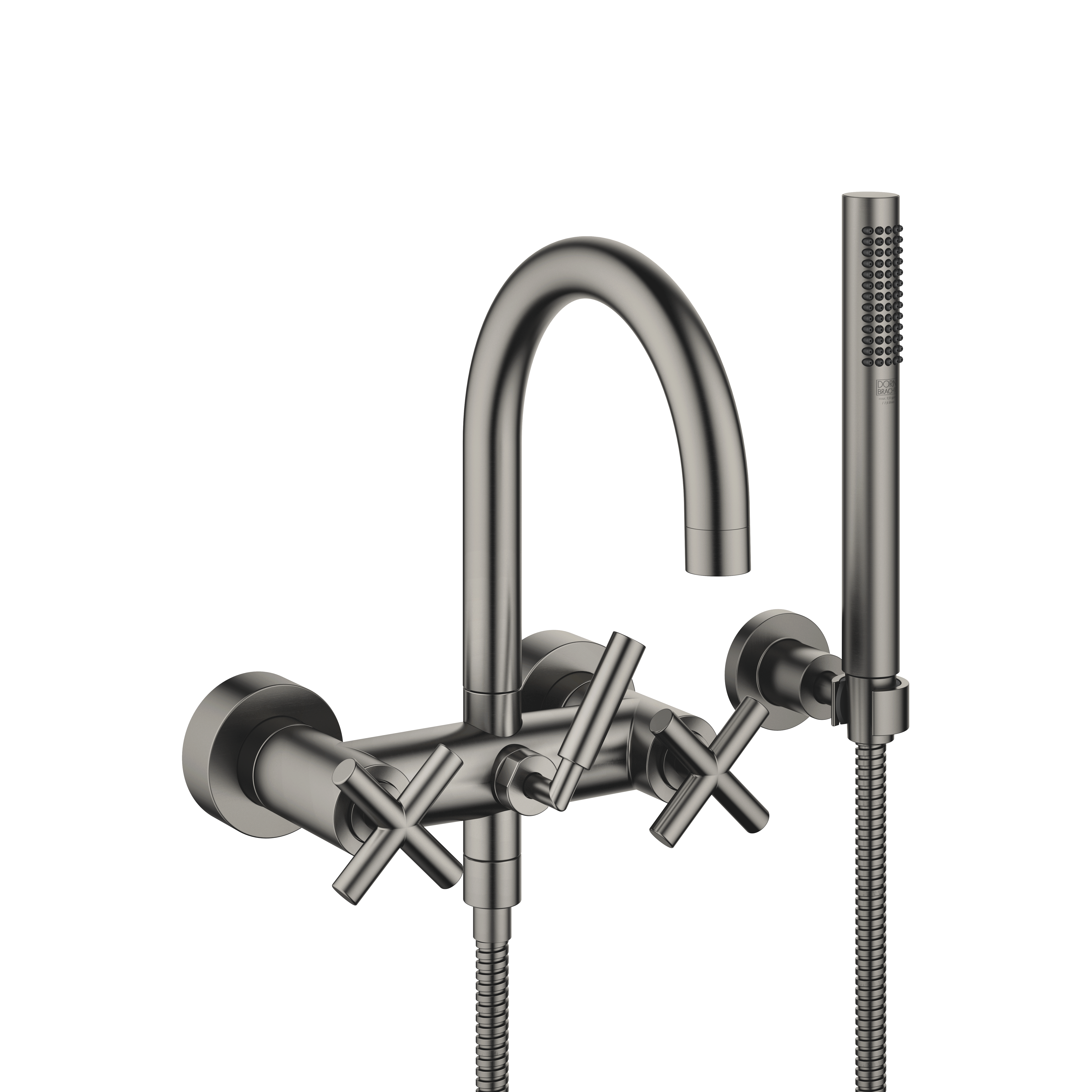 TARA Bath mixer for wall mounting with hand shower set in Brushed Dark Platinum