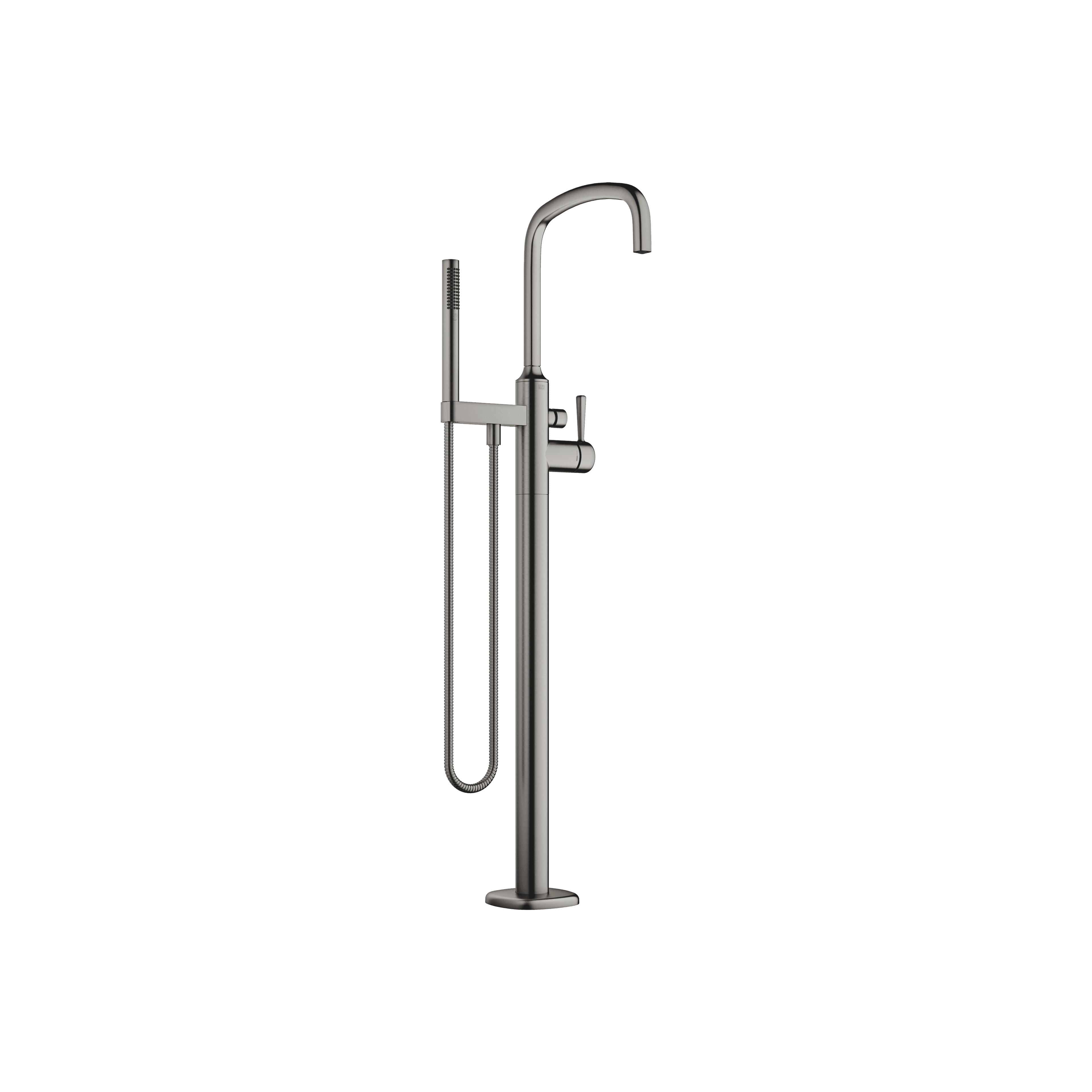 COYA Single-lever bath mixer with stand pipe for free-standing assembly with hand shower set in Brushed Dark Platinum