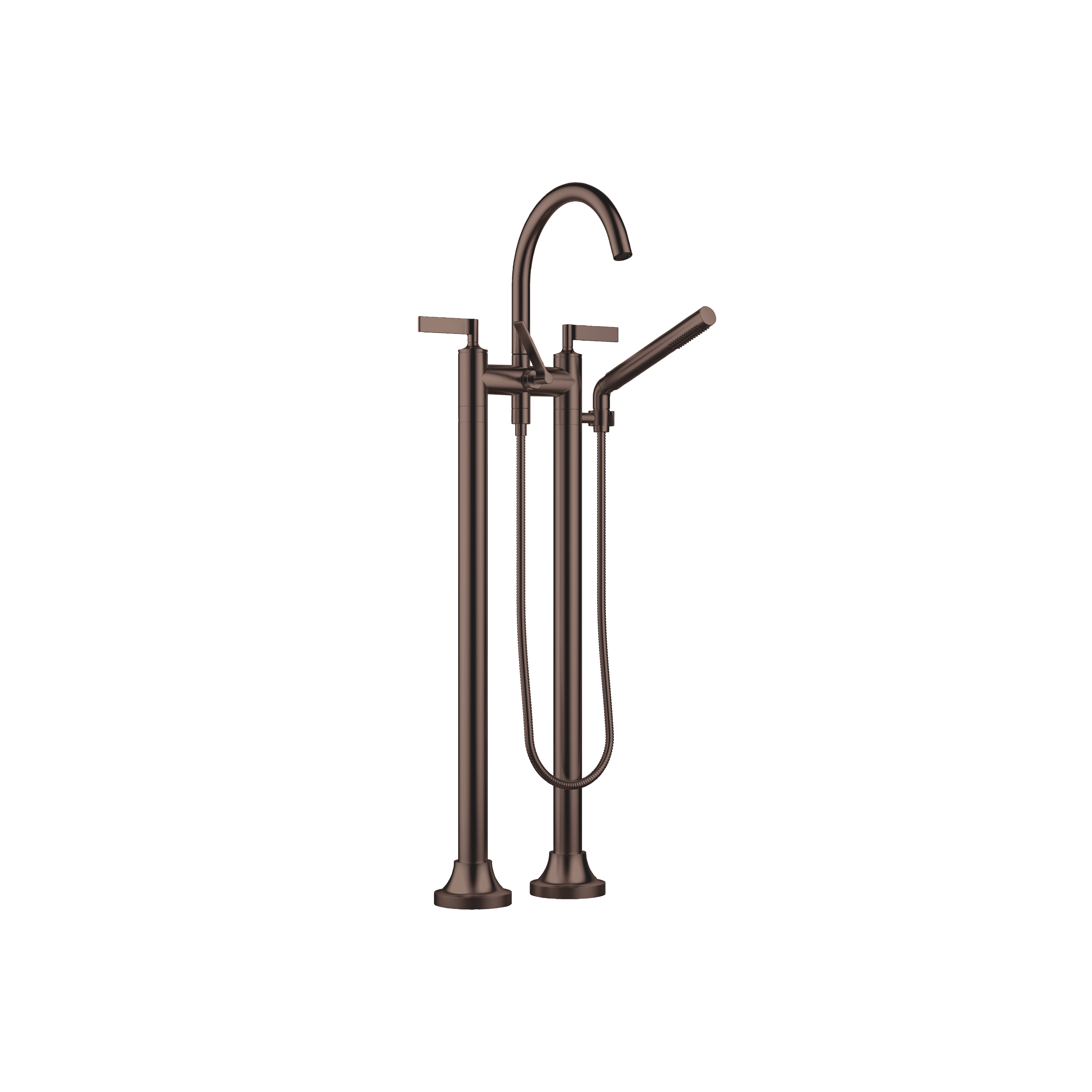 VAIA Two-hole bath mixer for free-standing assembly with hand shower set in Brushed Dark Bronze (PVD)