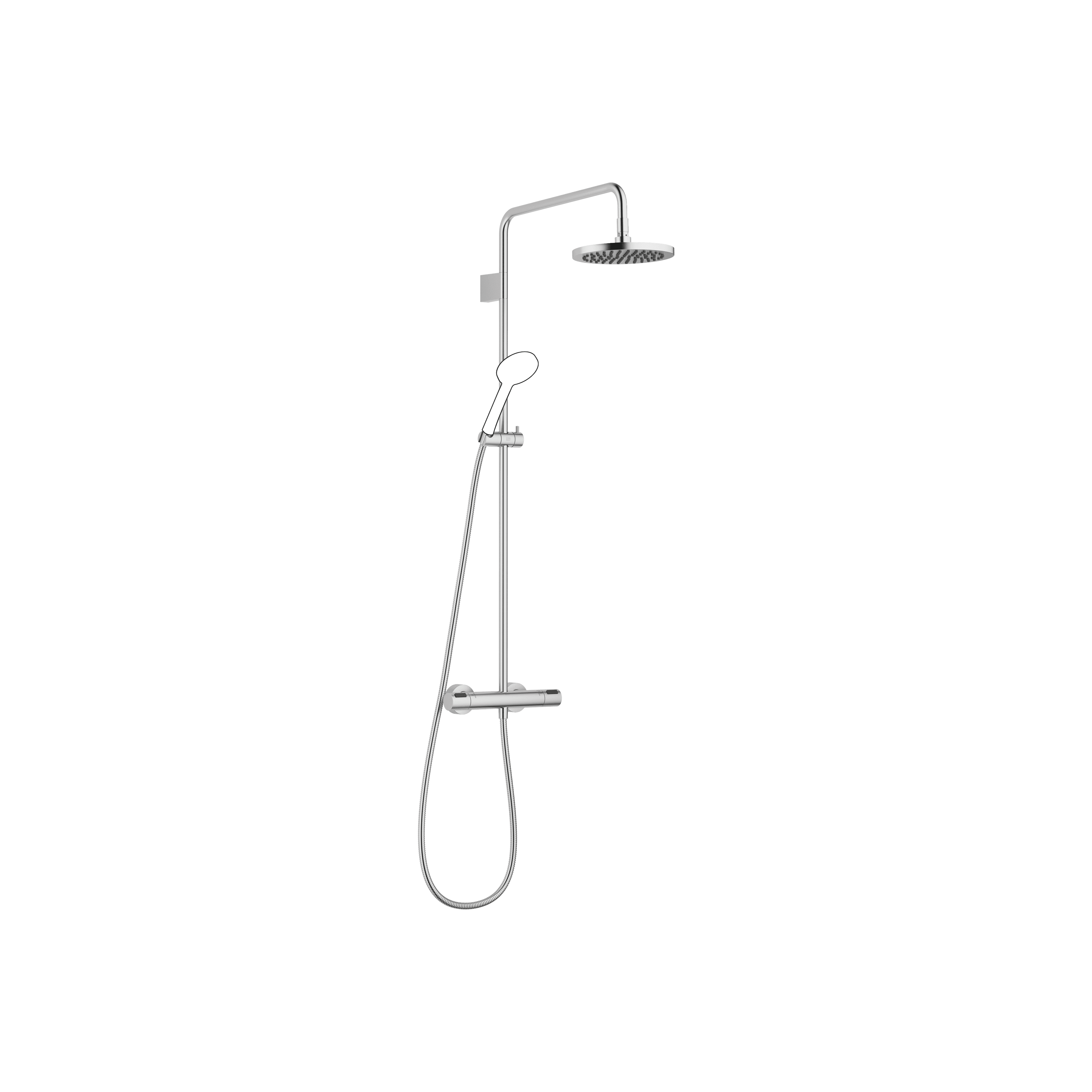 Shower pipe with shower thermostat without hand shower FlowReduce 220 mm in Brushed Chrome