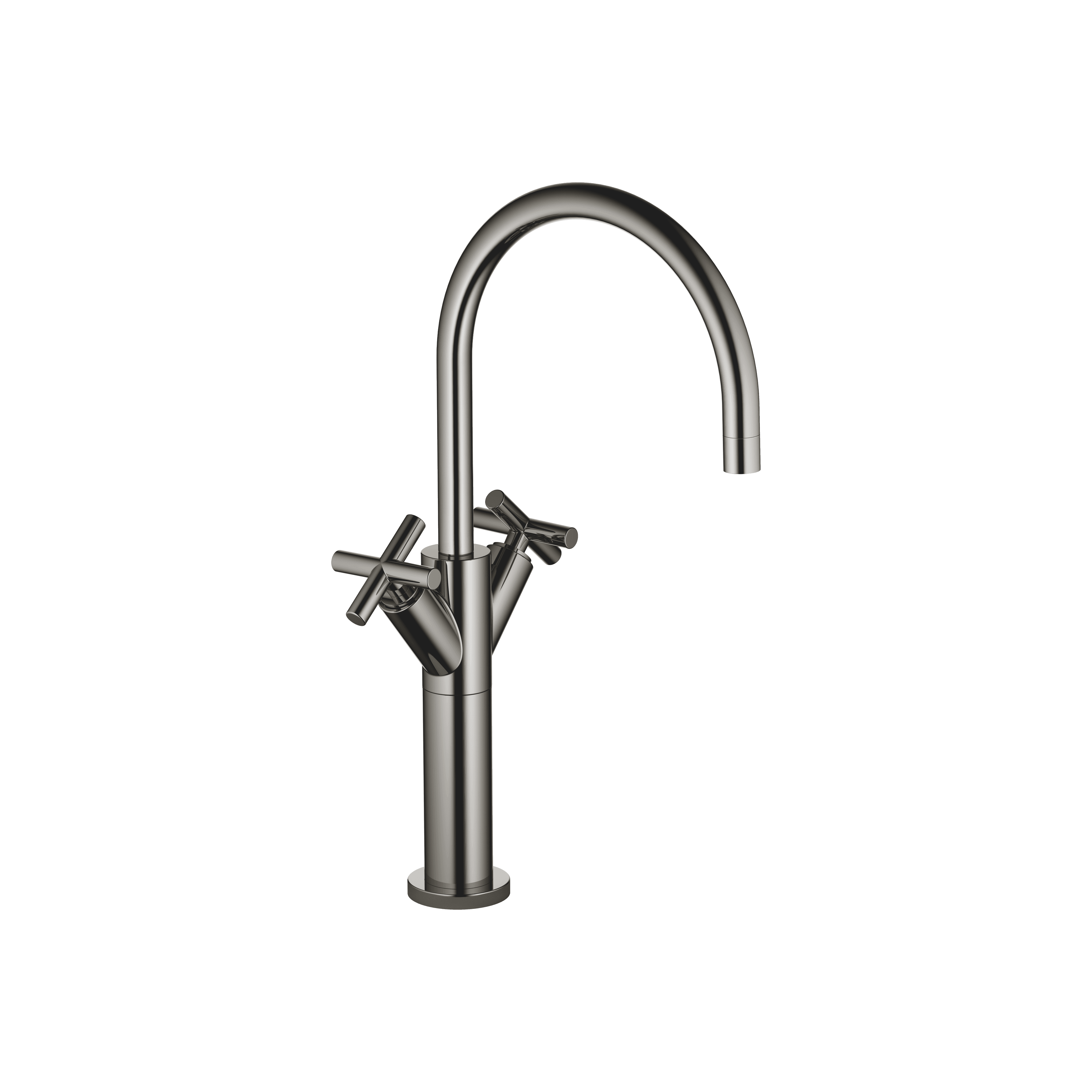 TARA Single-hole basin mixer with raised base without pop-up waste in Dark Chrome
