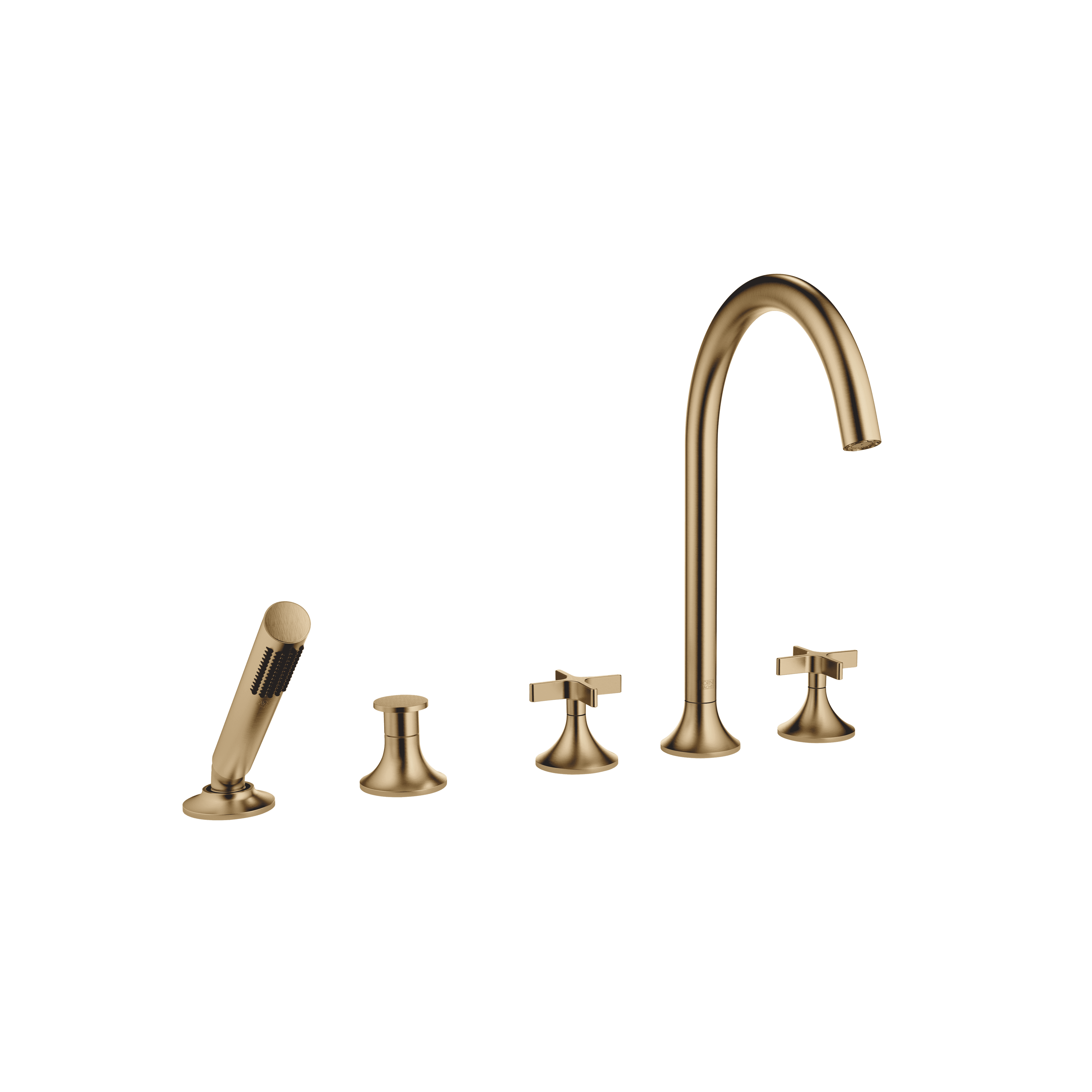 VAIA Five-hole bath mixer for deck mounting with diverter in Brushed Dark Brass (PVD)