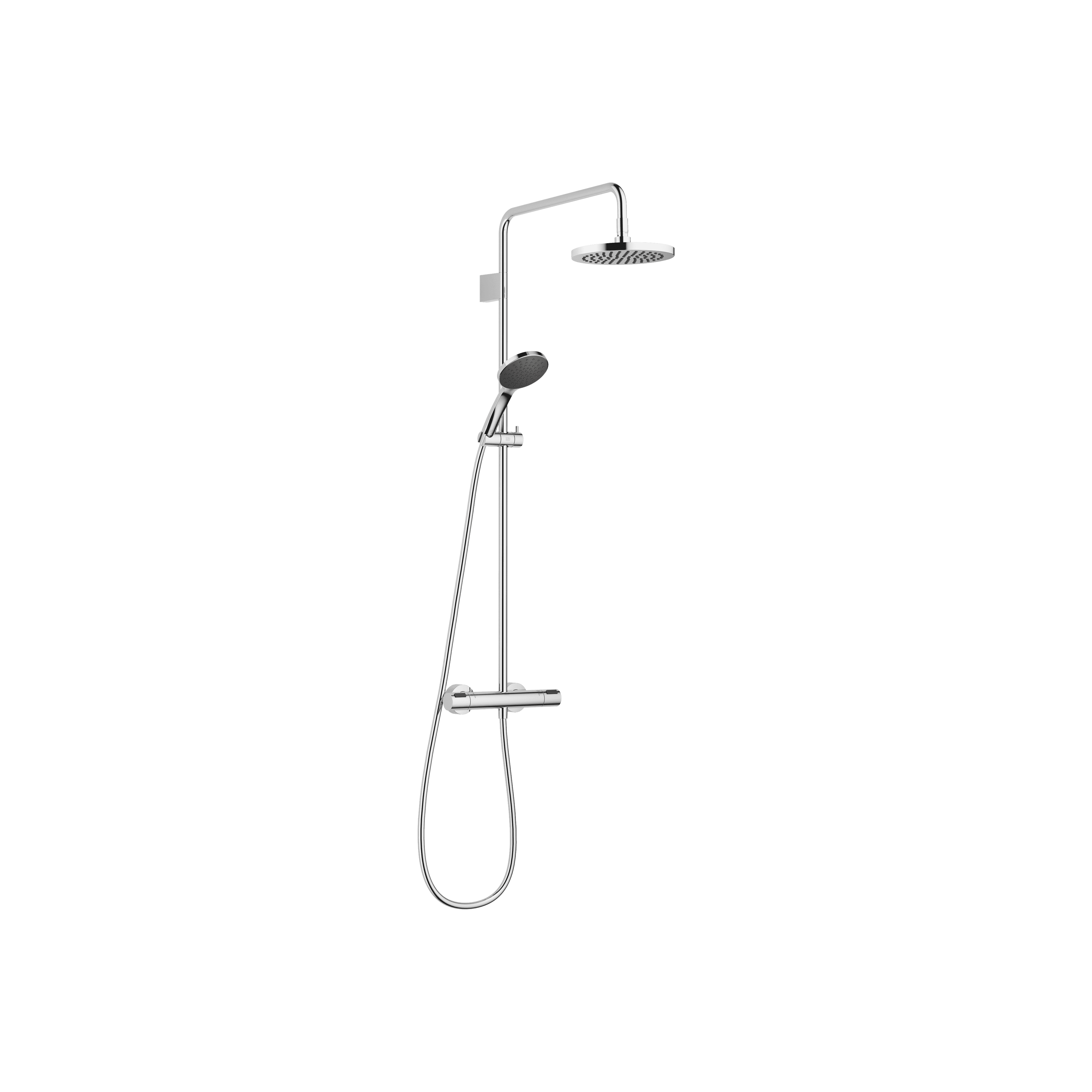 Shower pipe with shower thermostat with hand shower set FlowReduce 220 mm in Chrome