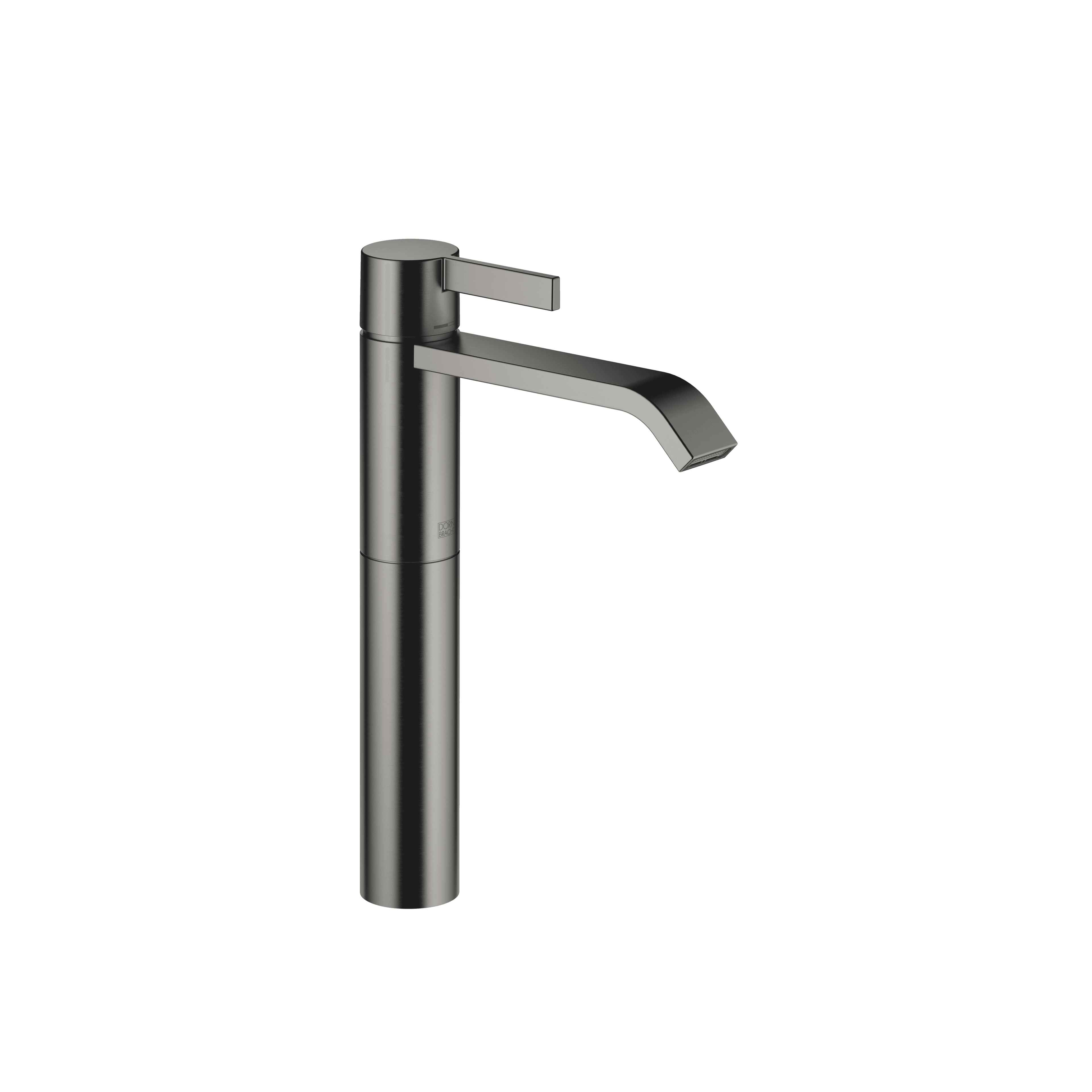 IMO Single-lever basin mixer with raised base without pop-up waste in Brushed Dark Platinum