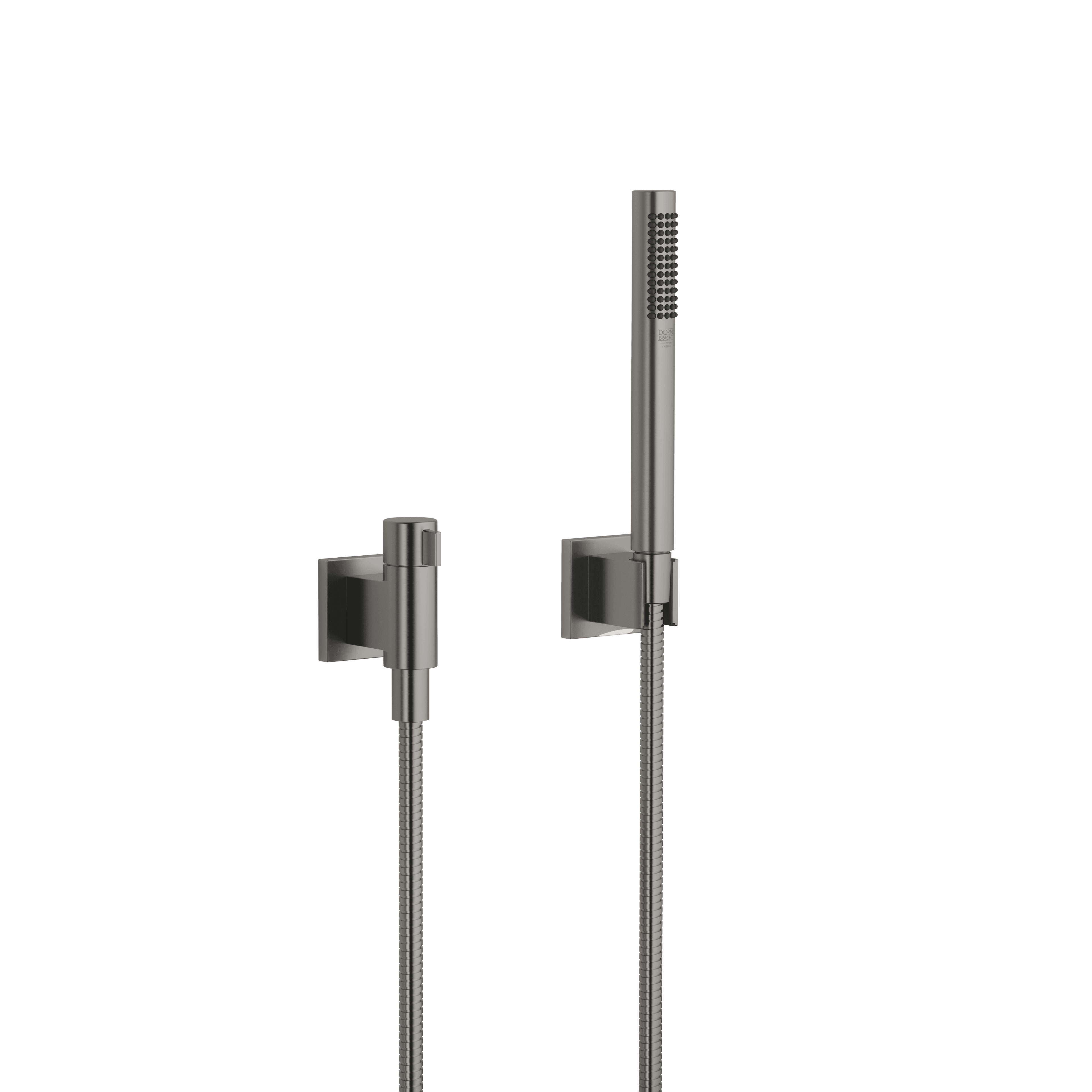 Hand shower set with individual rosettes with volume control FlowReduce in Brushed Dark Platinum