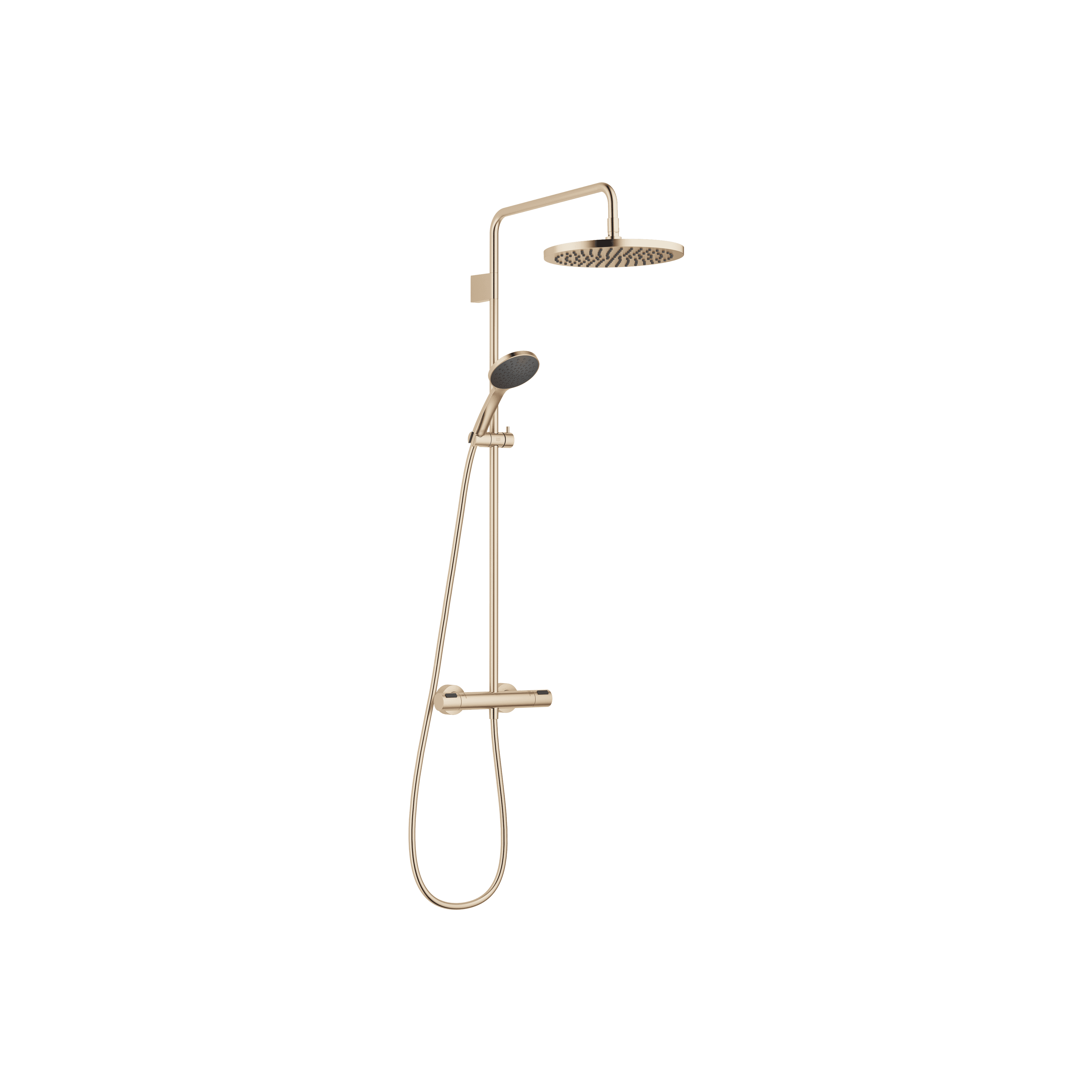 Shower pipe with shower thermostat with hand shower set FlowReduce 300 mm in Brushed Light Gold (PVD)