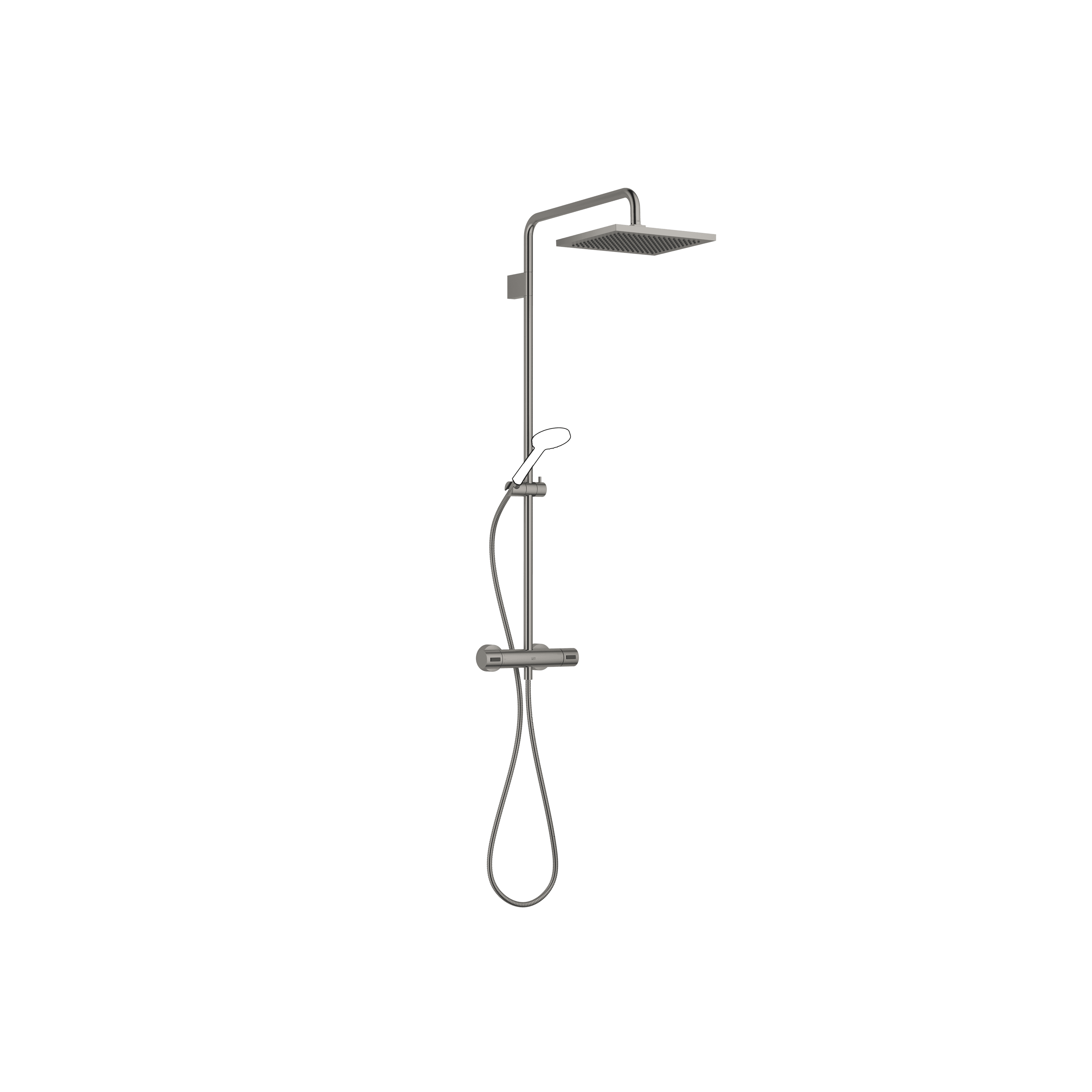 Showerpipe with shower thermostat without hand shower in Brushed Dark Platinum