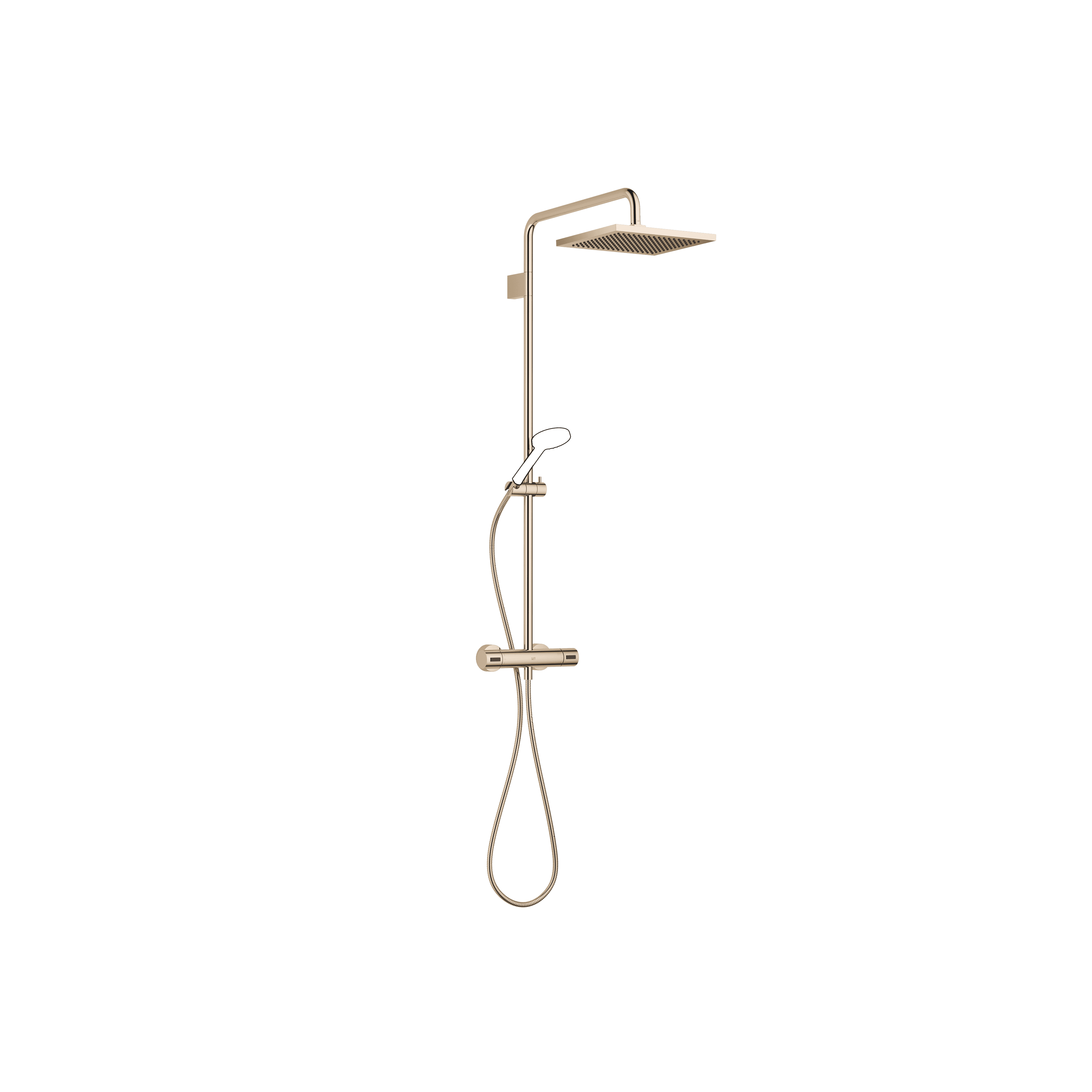 Showerpipe with shower thermostat without hand shower FlowReduce in Champagne (22kt Gold)