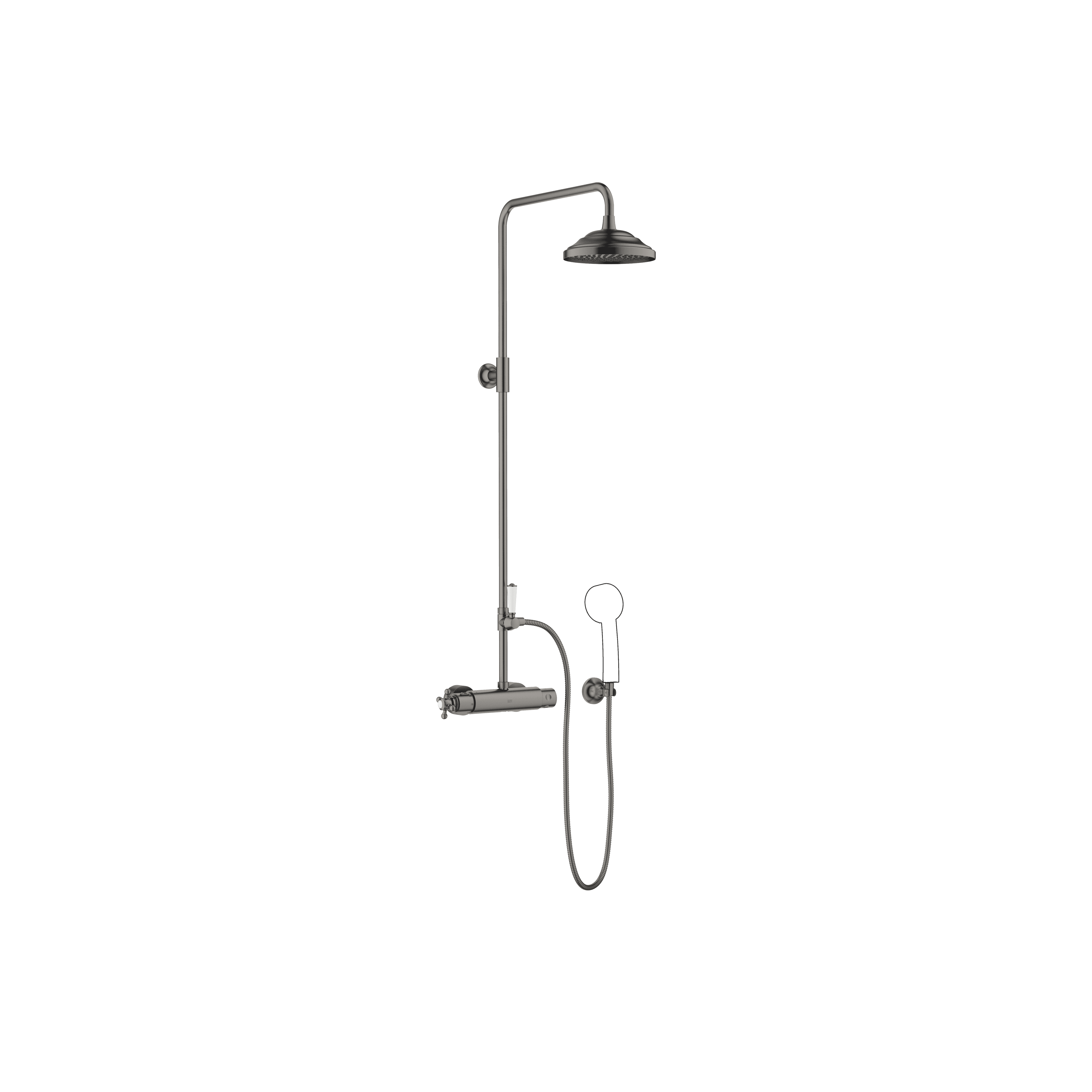 MADISON Showerpipe with shower thermostat without hand shower 200 mm in Brushed Dark Platinum