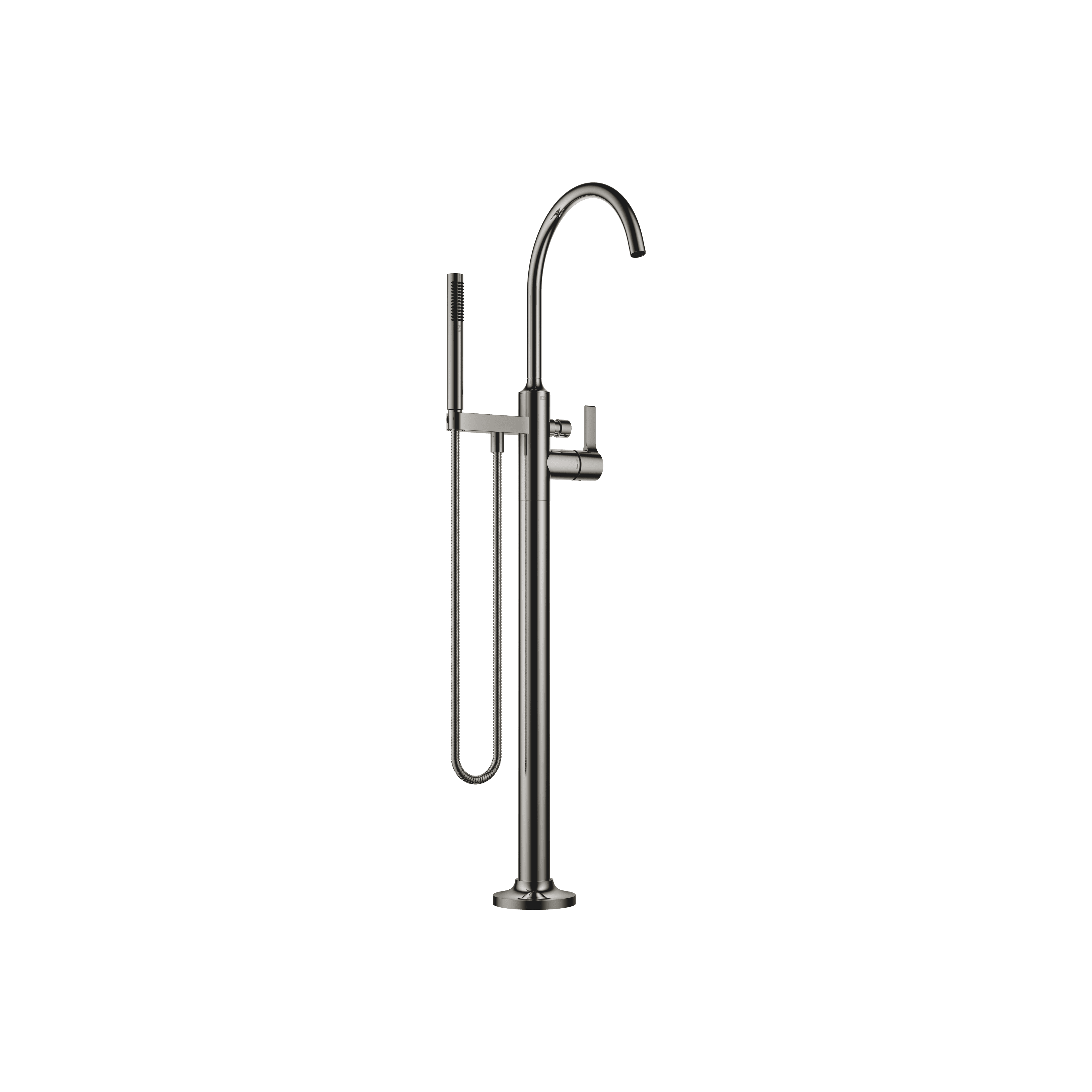 VAIA Single-lever bath mixer with stand pipe for free-standing assembly with hand shower set in Dark Chrome