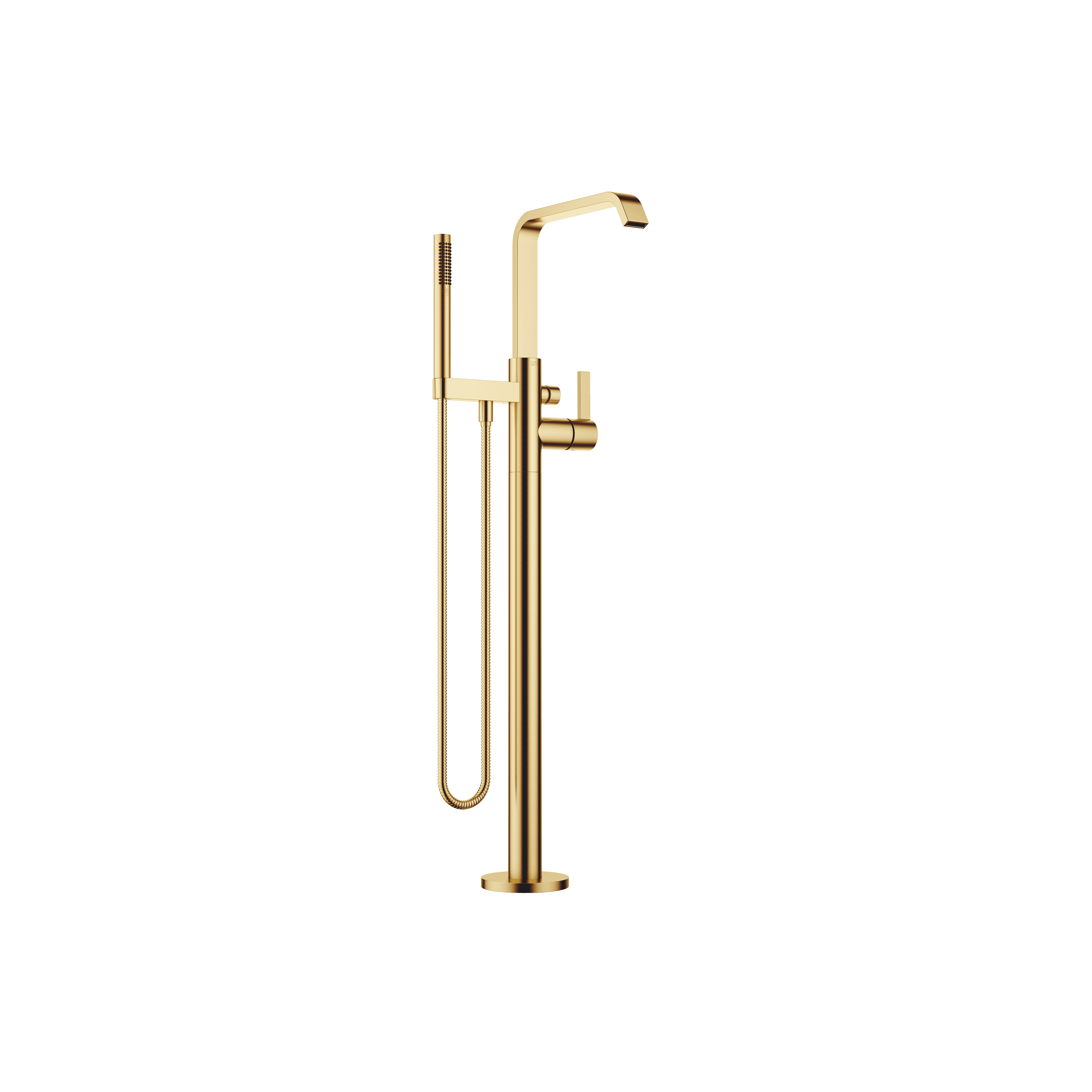 IMO Single-lever bath mixer with stand pipe for free-standing assembly with hand shower set in Brushed Gold (PVD)