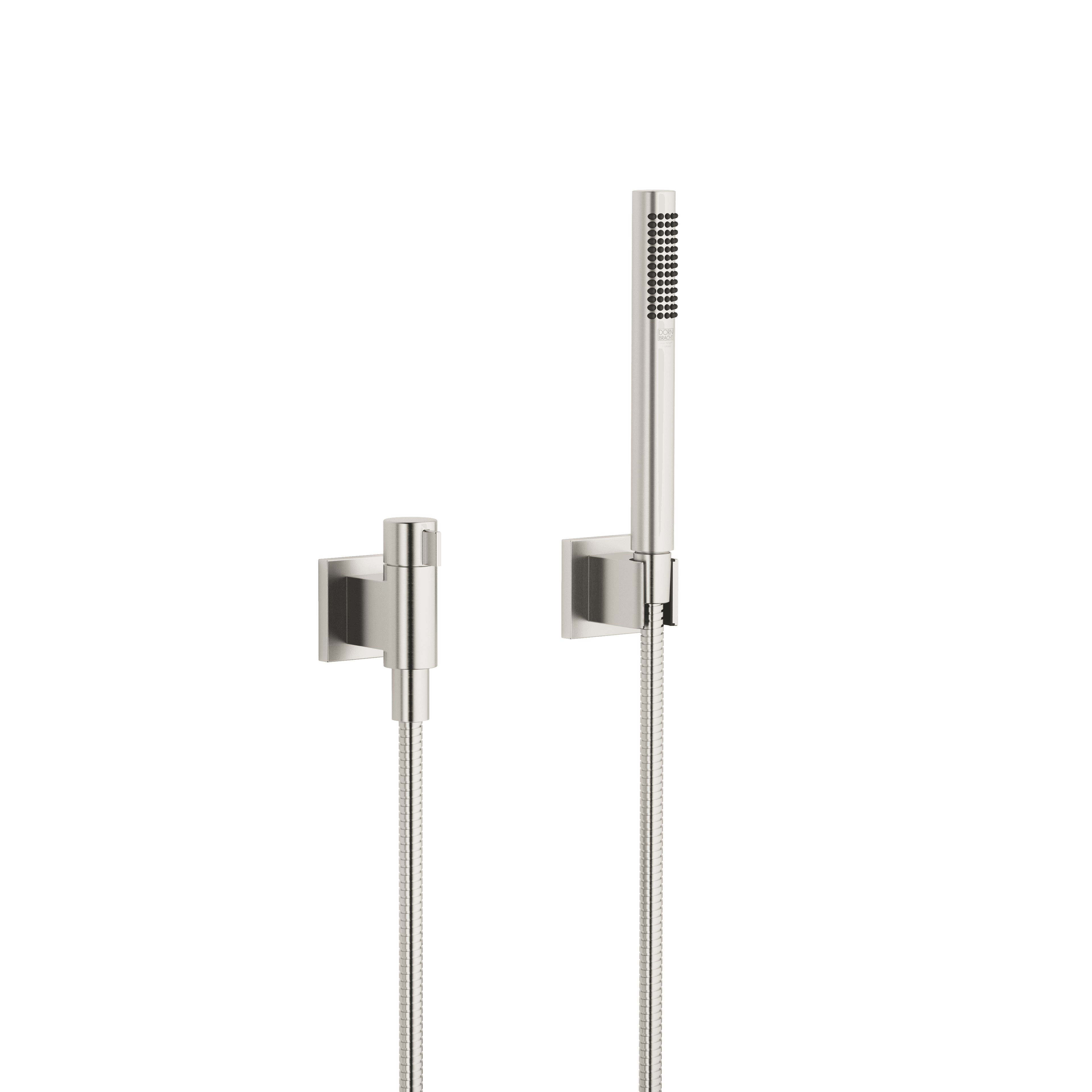 Hand shower set with individual rosettes with volume control FlowReduce in Brushed Platinum