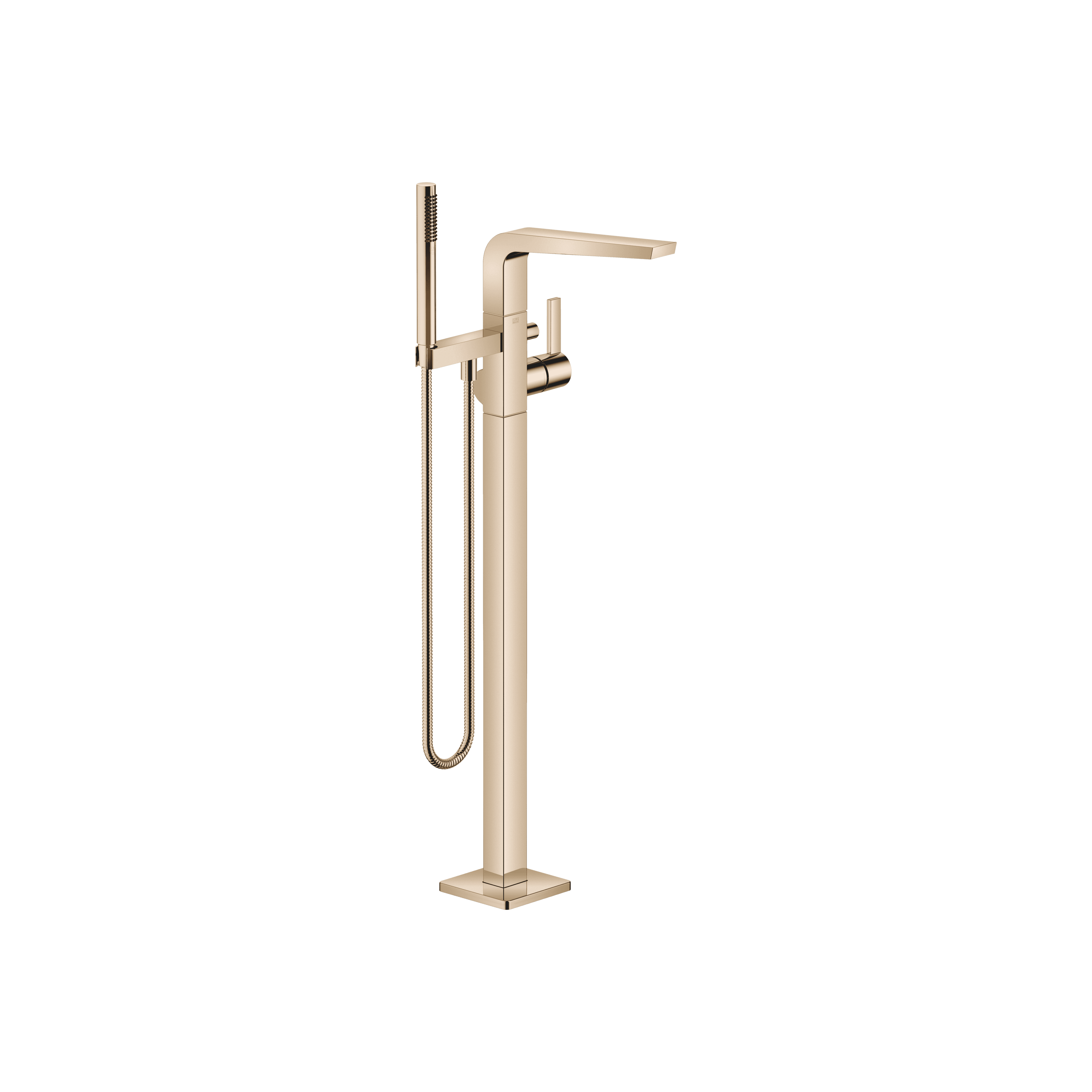 CL.1 Single-lever bath mixer with stand pipe for free-standing assembly with hand shower set in Champagne (22kt Gold)