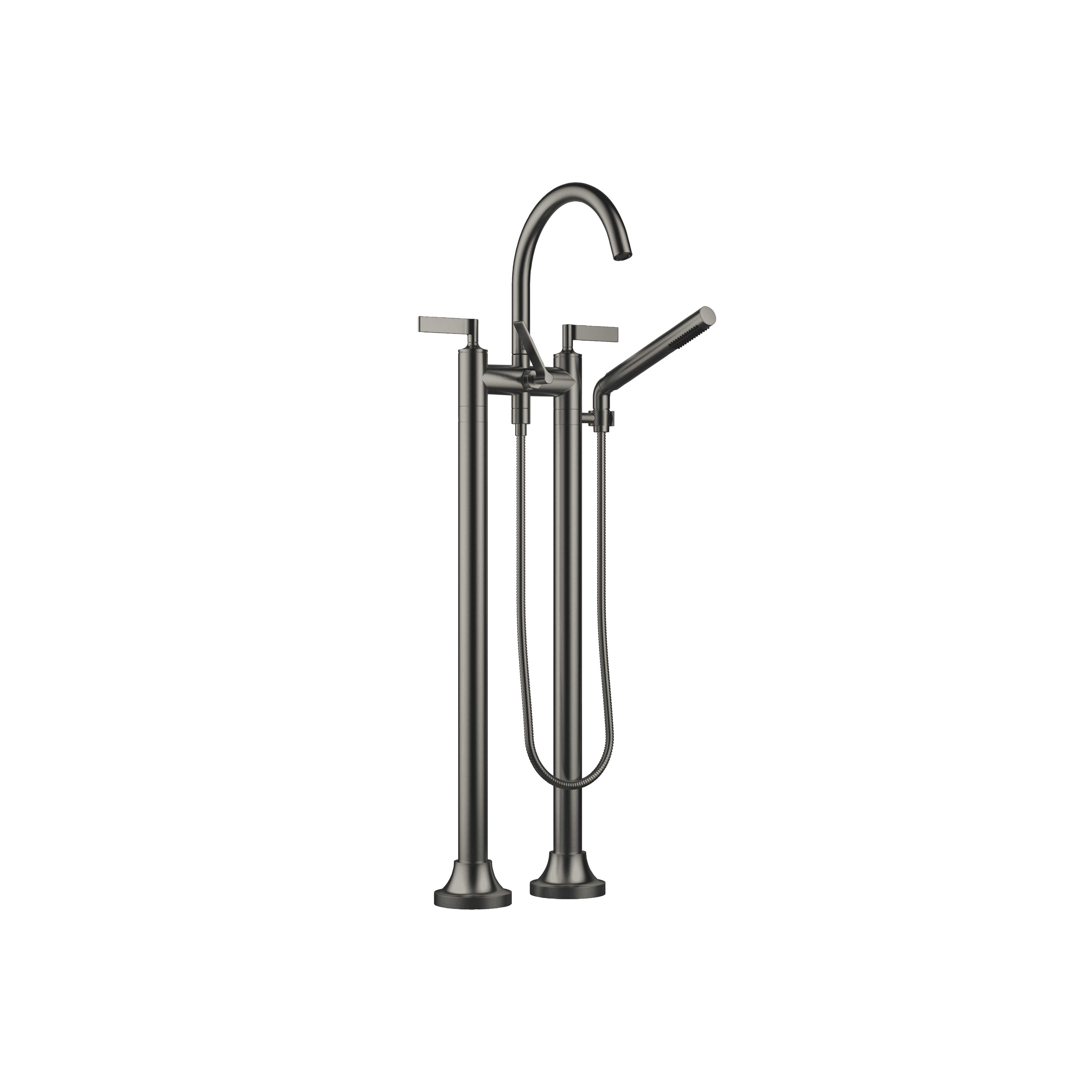 VAIA Two-hole bath mixer for free-standing assembly with hand shower set in Brushed Dark Platinum
