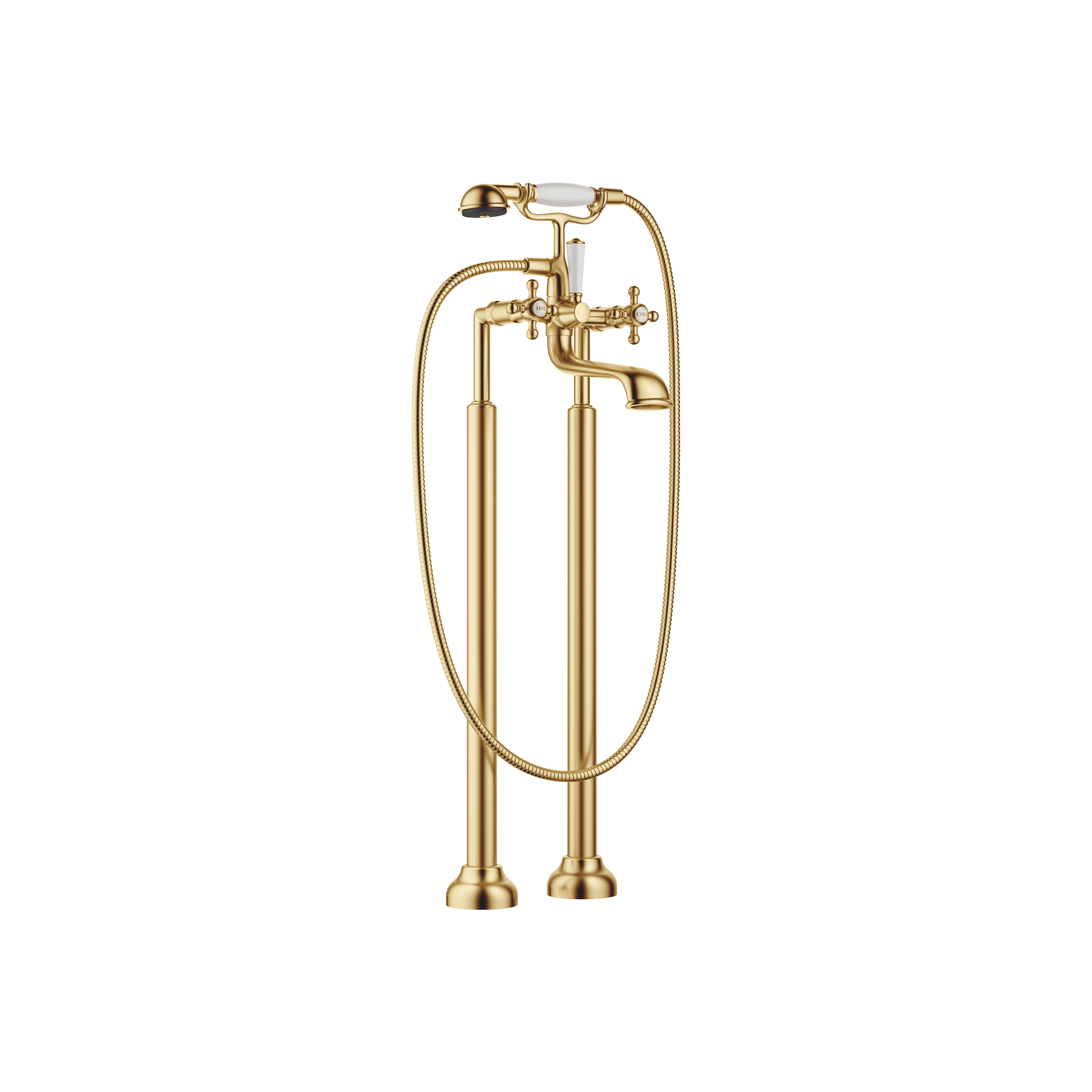 MADISON Two-hole bath mixer for free-standing assembly with hand shower set in Brushed Durabrass (23kt Gold)