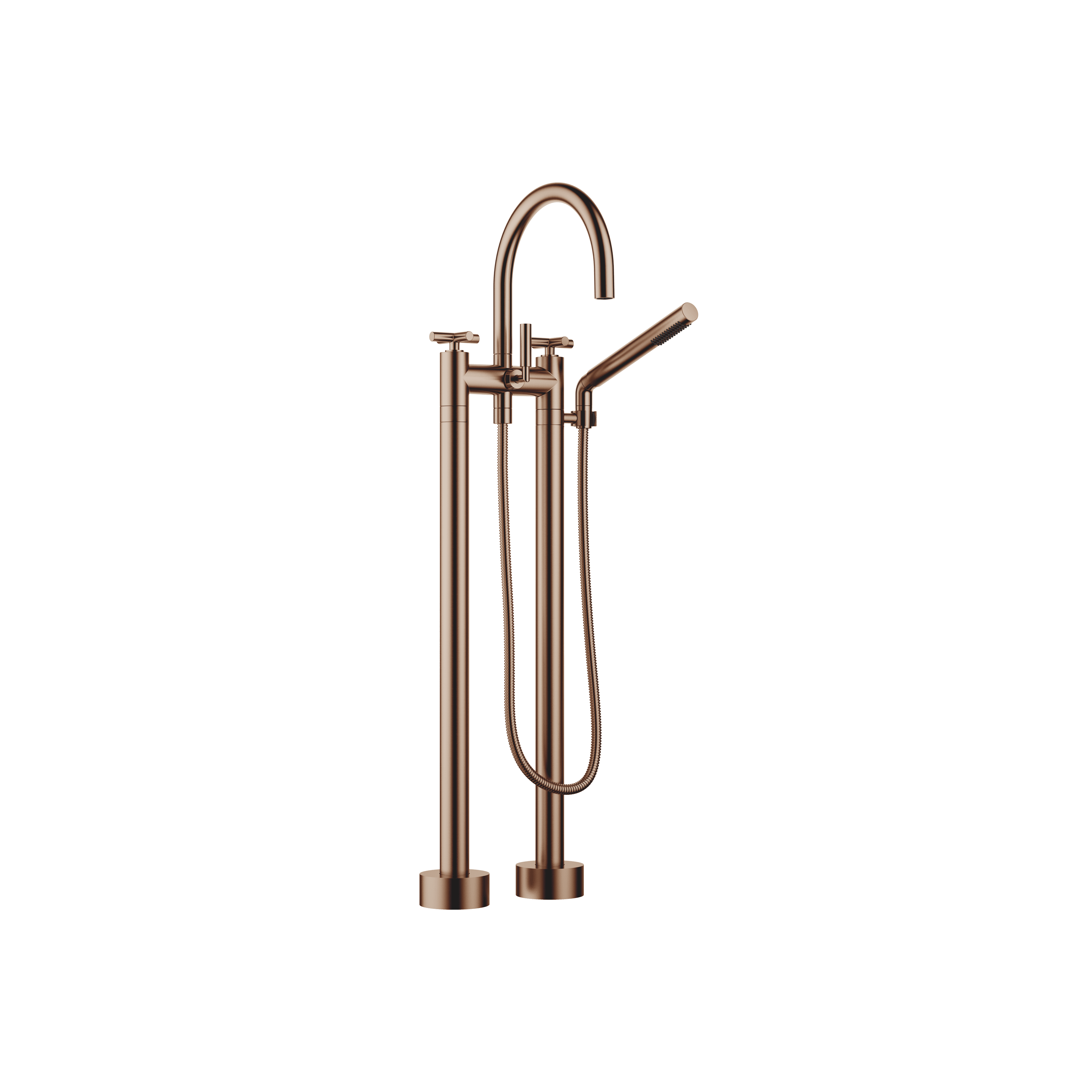 TARA Two-hole bath mixer for free-standing assembly with hand shower set in Brushed Bronze (PVD)
