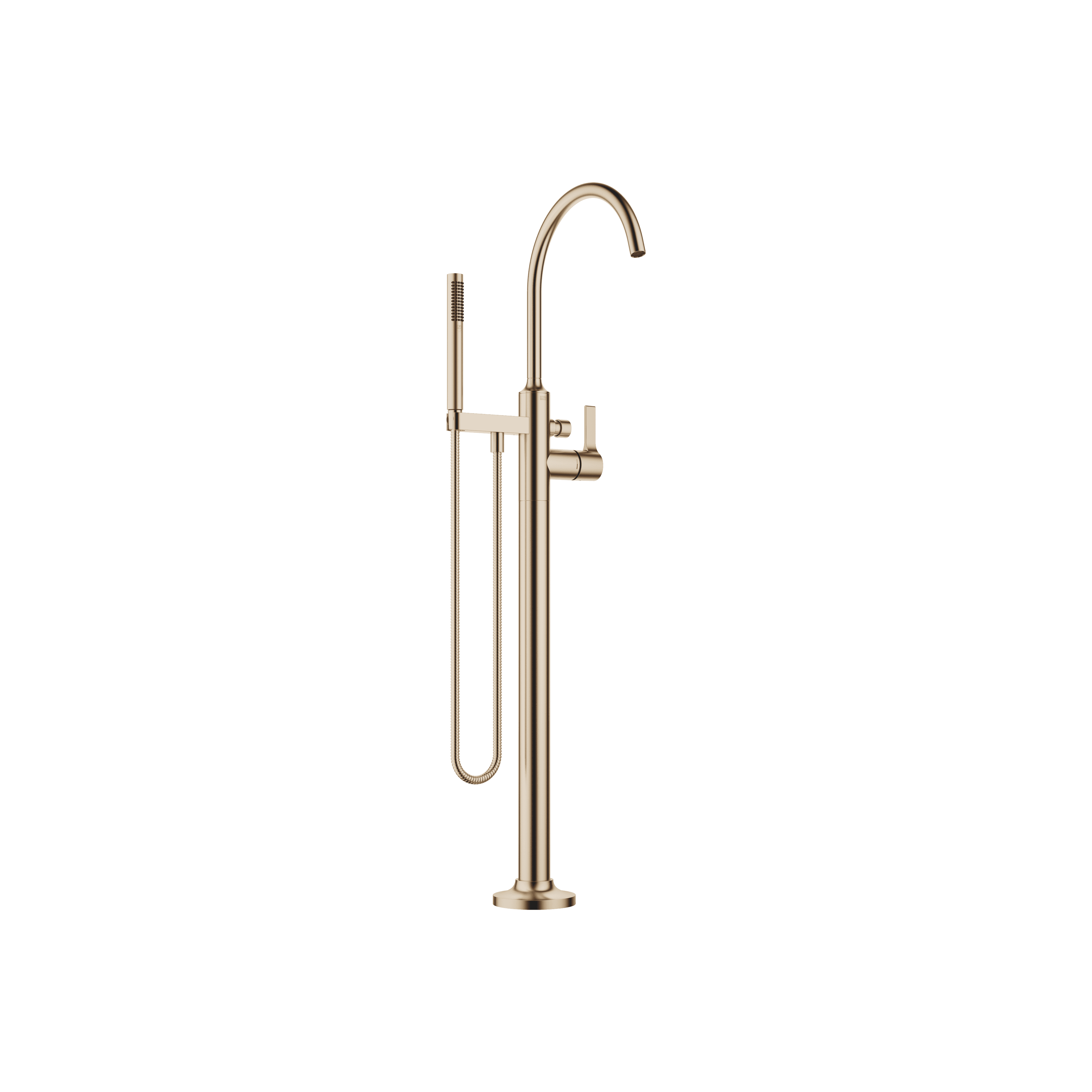 VAIA Single-lever bath mixer with stand pipe for free-standing assembly with hand shower set in Brushed Champagne (22kt Gold)