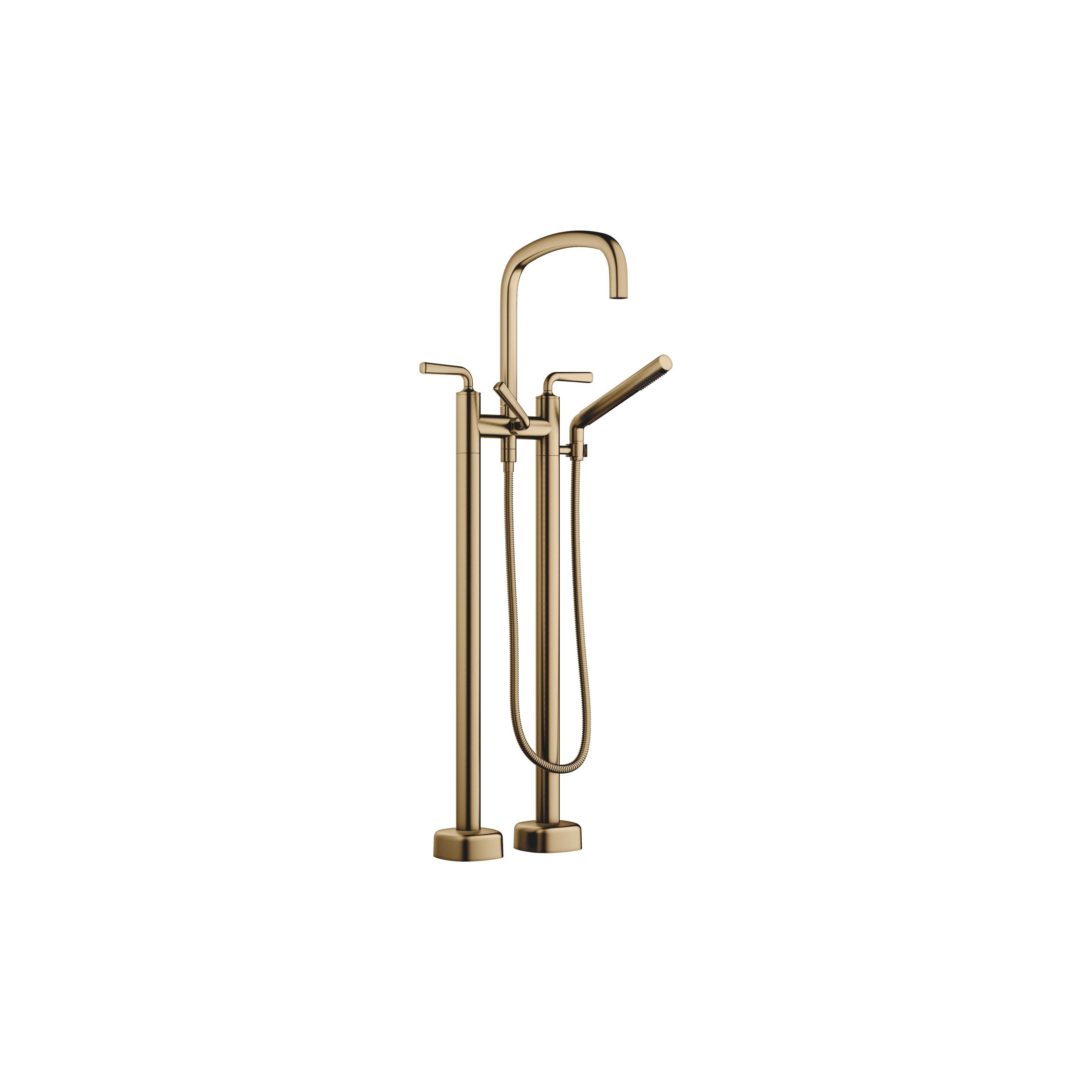 COYA Two-hole bath mixer for free-standing assembly with hand shower set in Brushed Dark Brass (PVD)