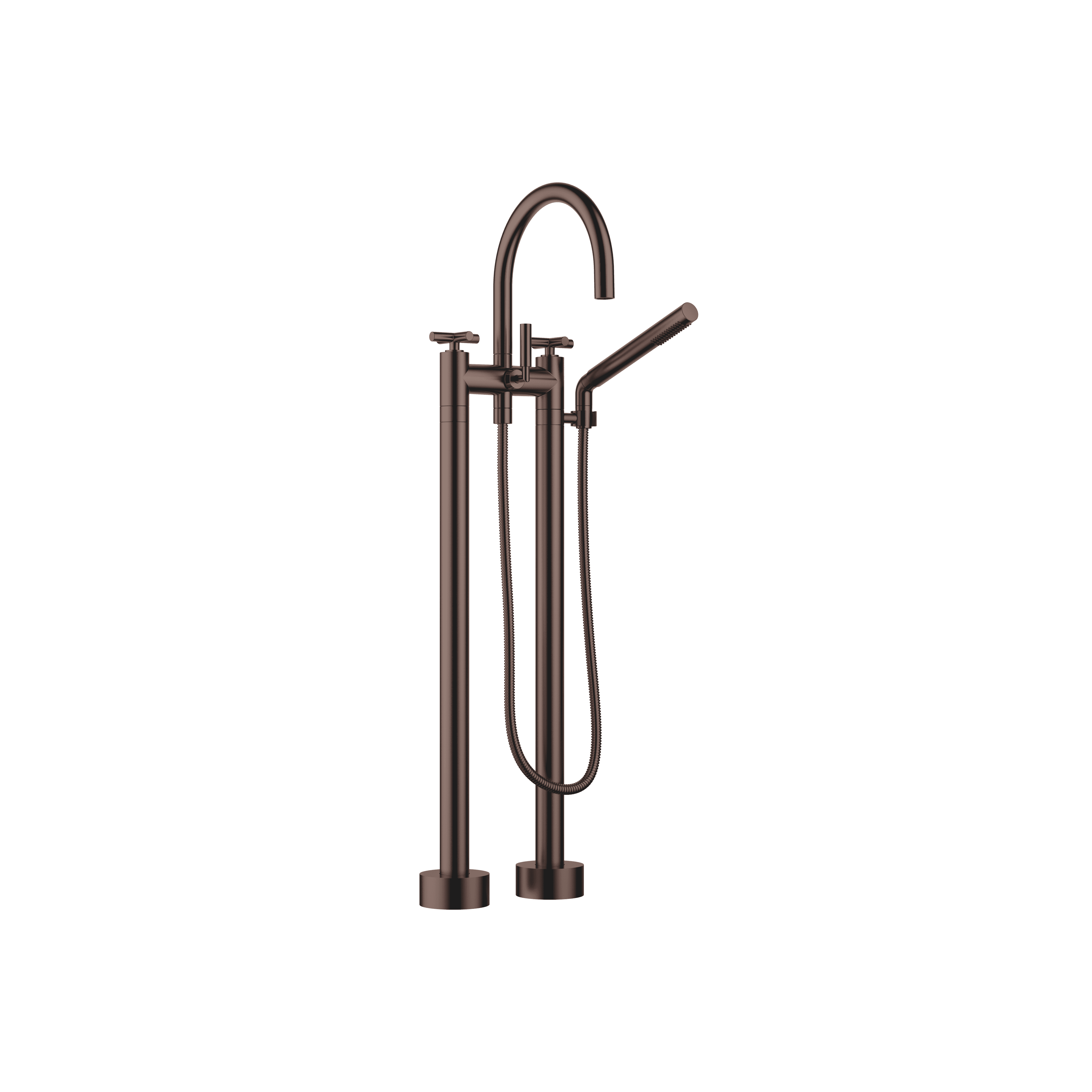 TARA Two-hole bath mixer for free-standing assembly with hand shower set in Brushed Dark Bronze (PVD)