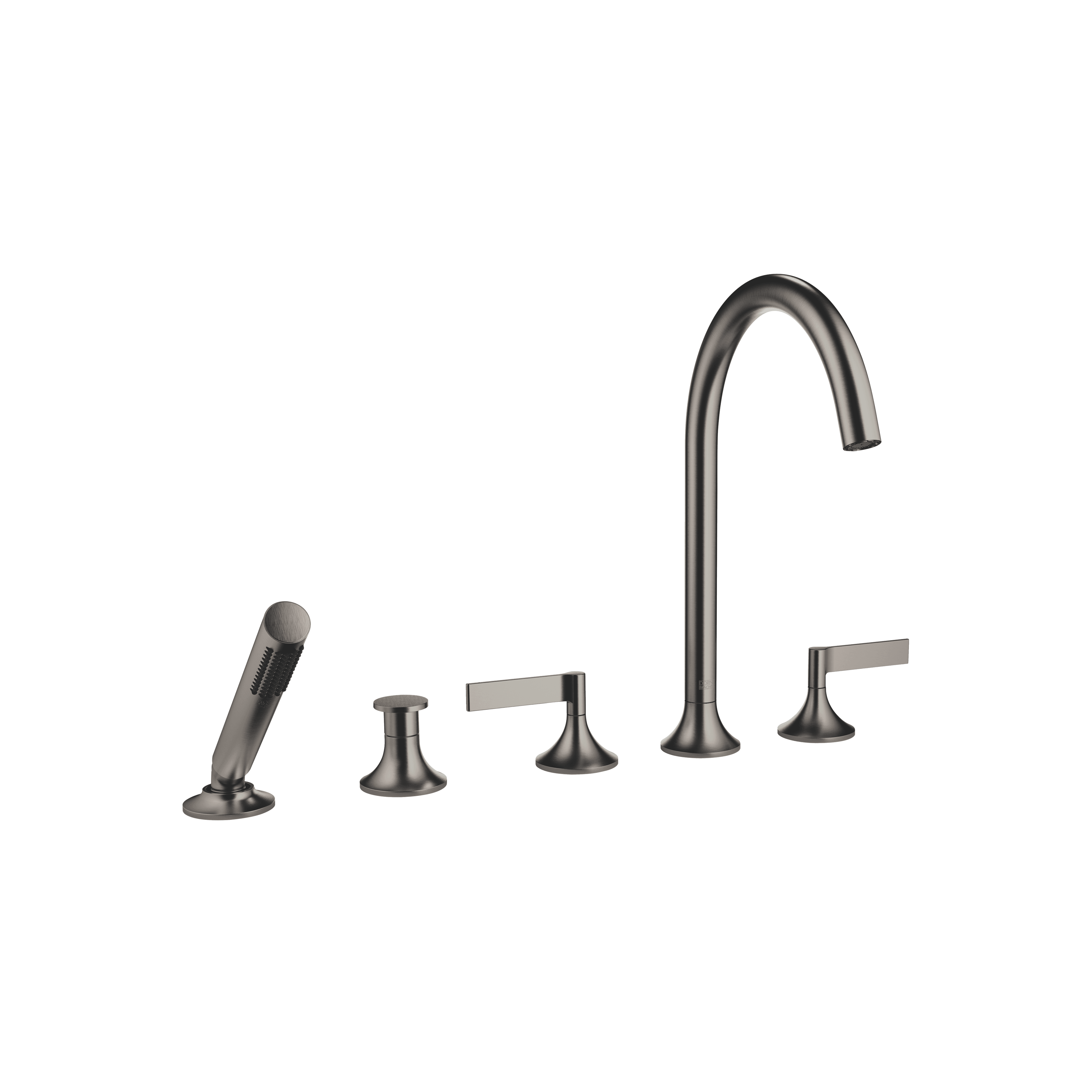VAIA Five-hole bath mixer for deck mounting with diverter in Brushed Dark Platinum