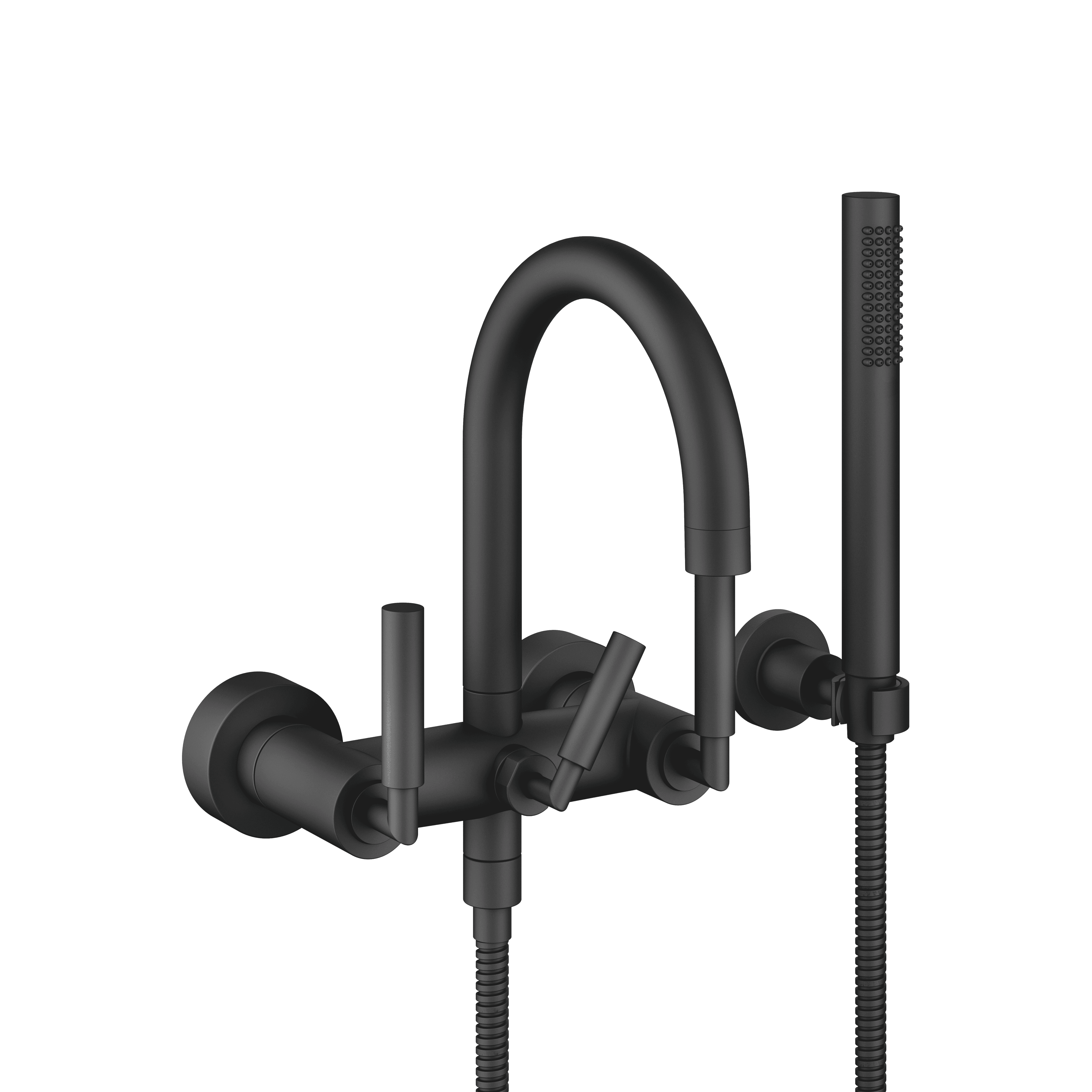 TARA Bath mixer for wall mounting with hand shower set in Matte Black