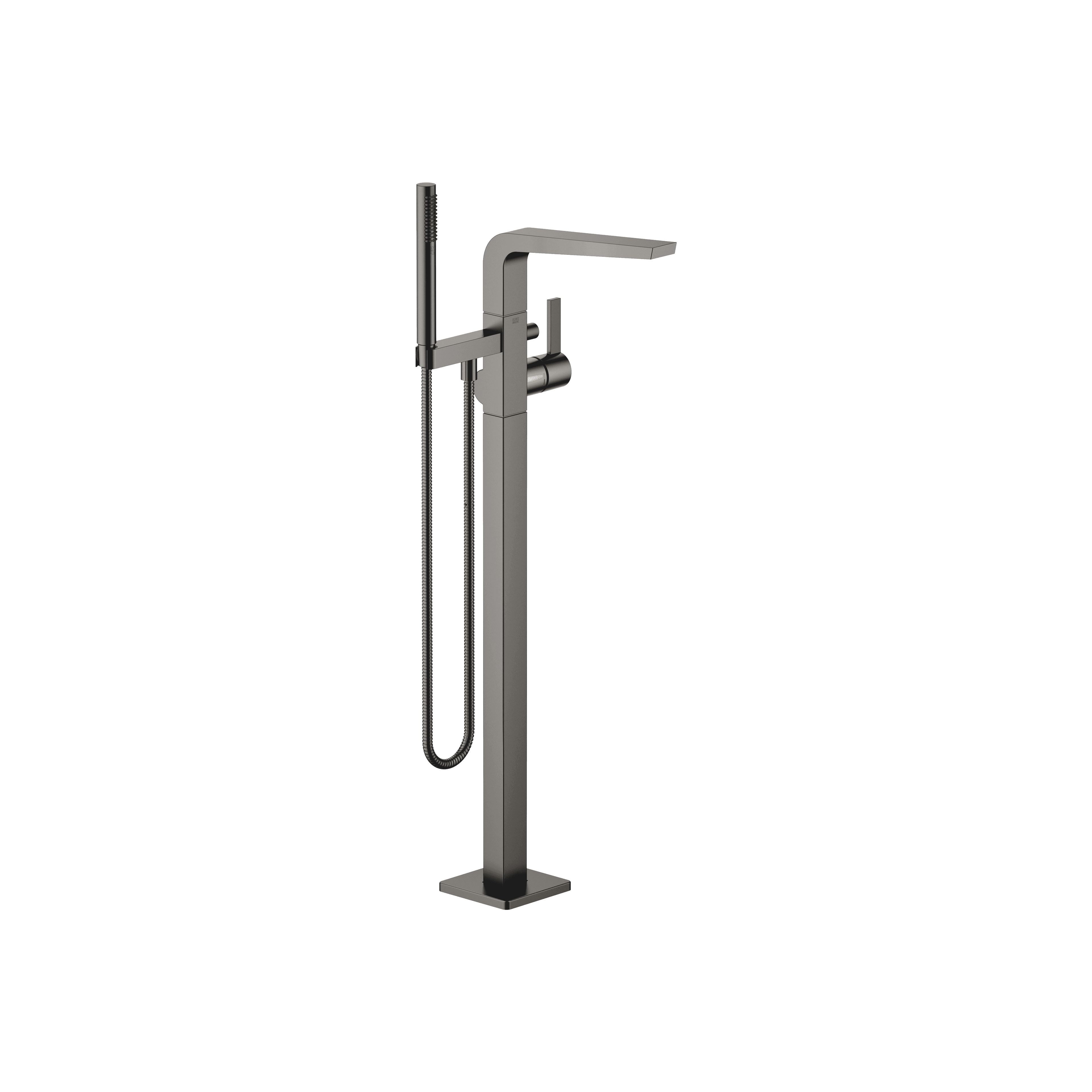 CL.1 Single-lever bath mixer with stand pipe for free-standing assembly with hand shower set in Brushed Dark Platinum